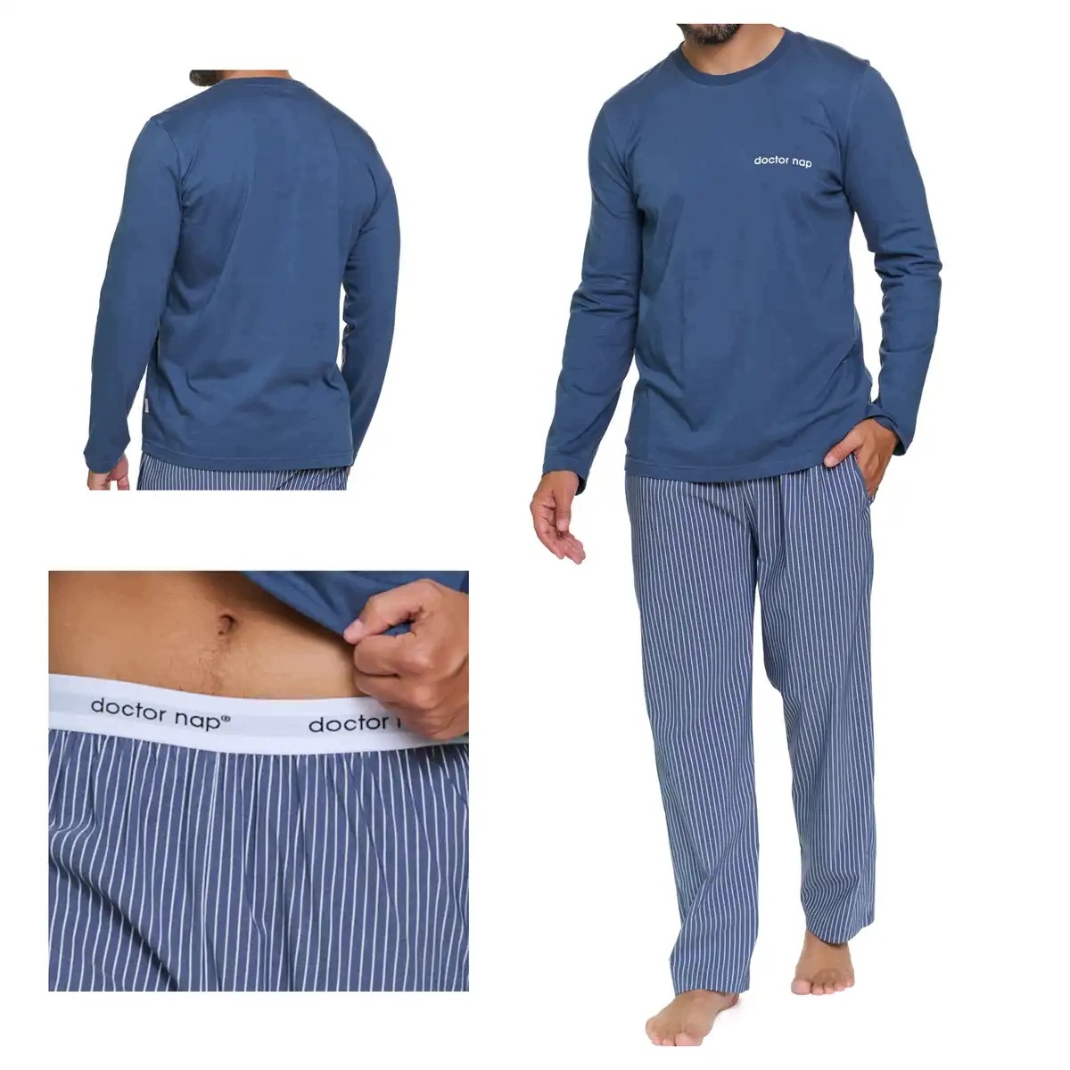 Doctornap Pánské pyžamo Pmb 7522 bavlněné s dlouhým rukávem denim blue M