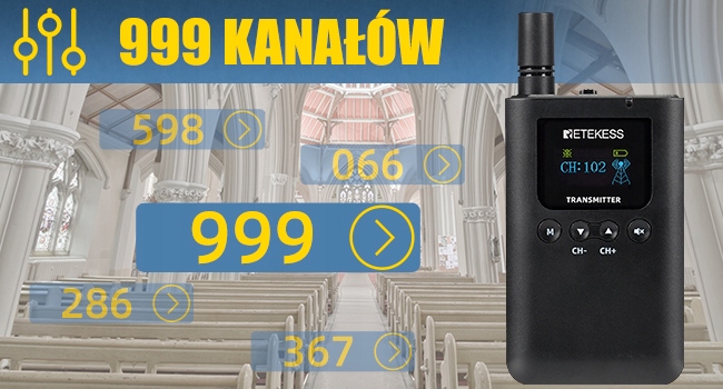 Retekess TT125 System Przewodnika, Zestaw Tour Guide, 150m, 2.4G, 3000mAh Typ mikrofonu nagłowne