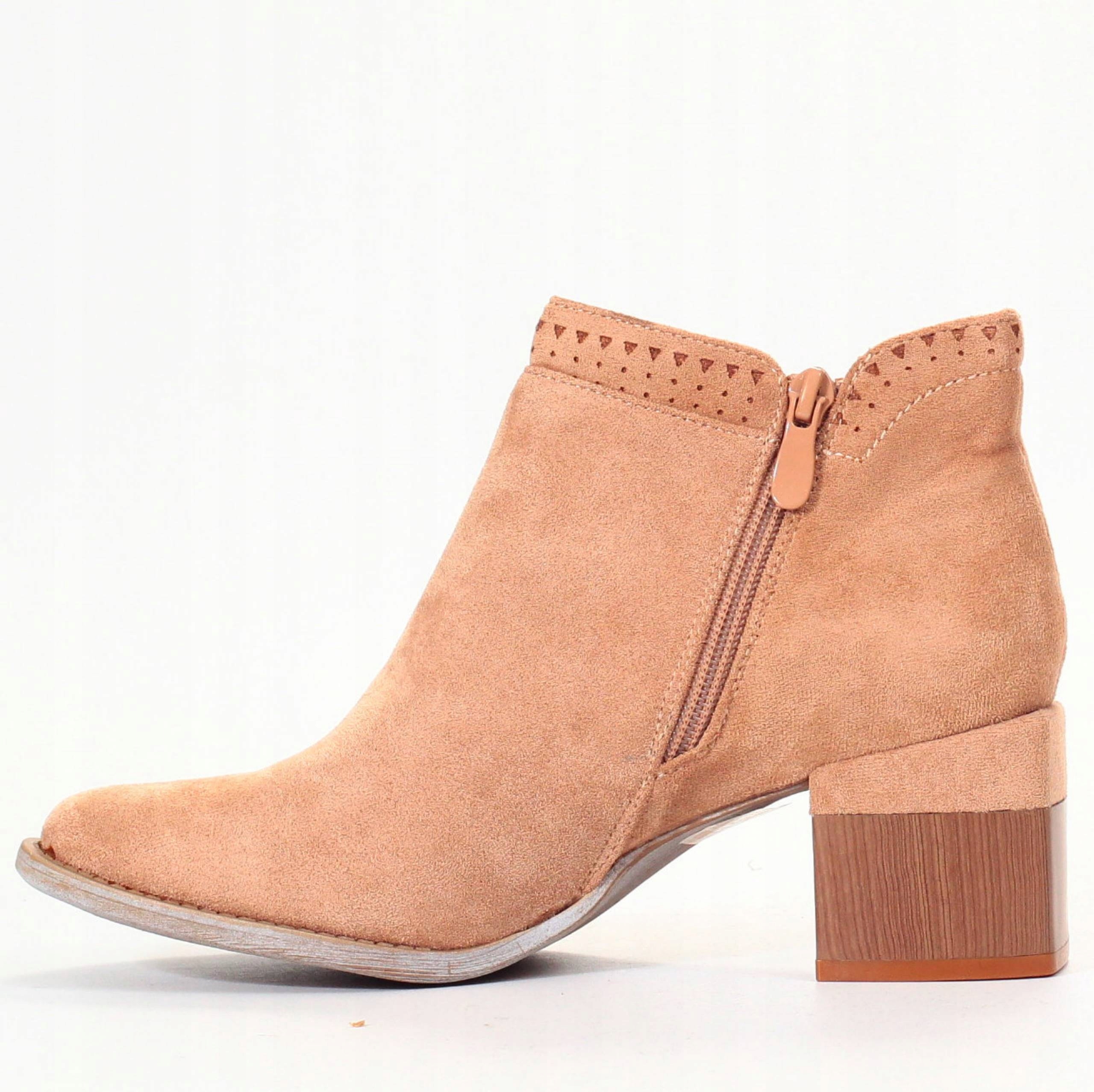 BOTKI BUTY DAMSKIE ELEGANCKIE Z WYCIĘCIEM SŁUPEK Materiał zewnętrzny inny