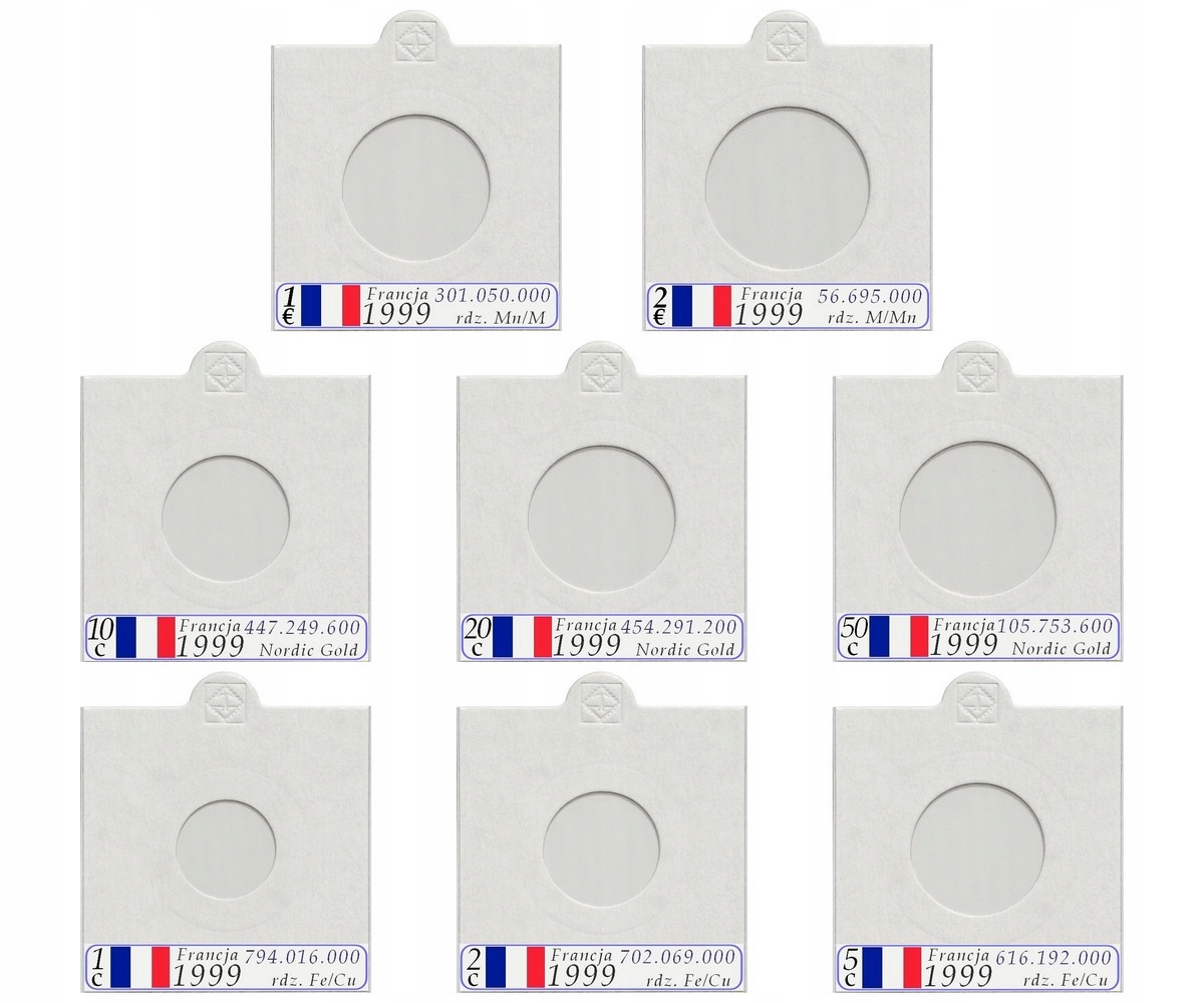 Sada 122 držáků na euromince Francie popisky