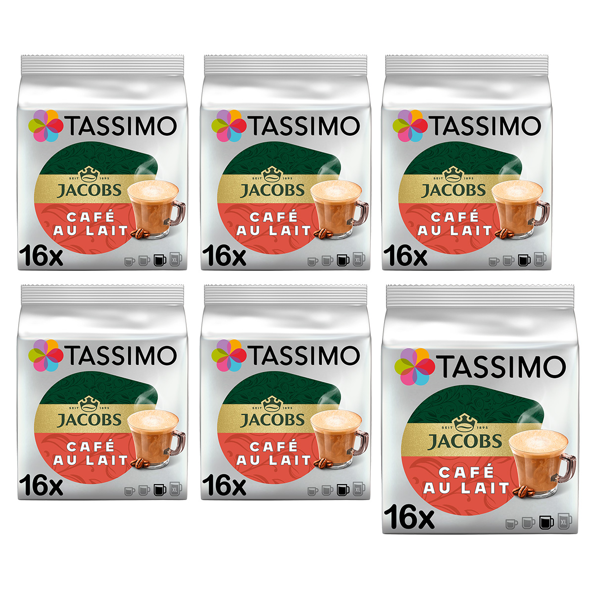 Kapsułki Tassimo Jacobs Cafe Au Lait 6x 16 szt. 5+1 Gratis!