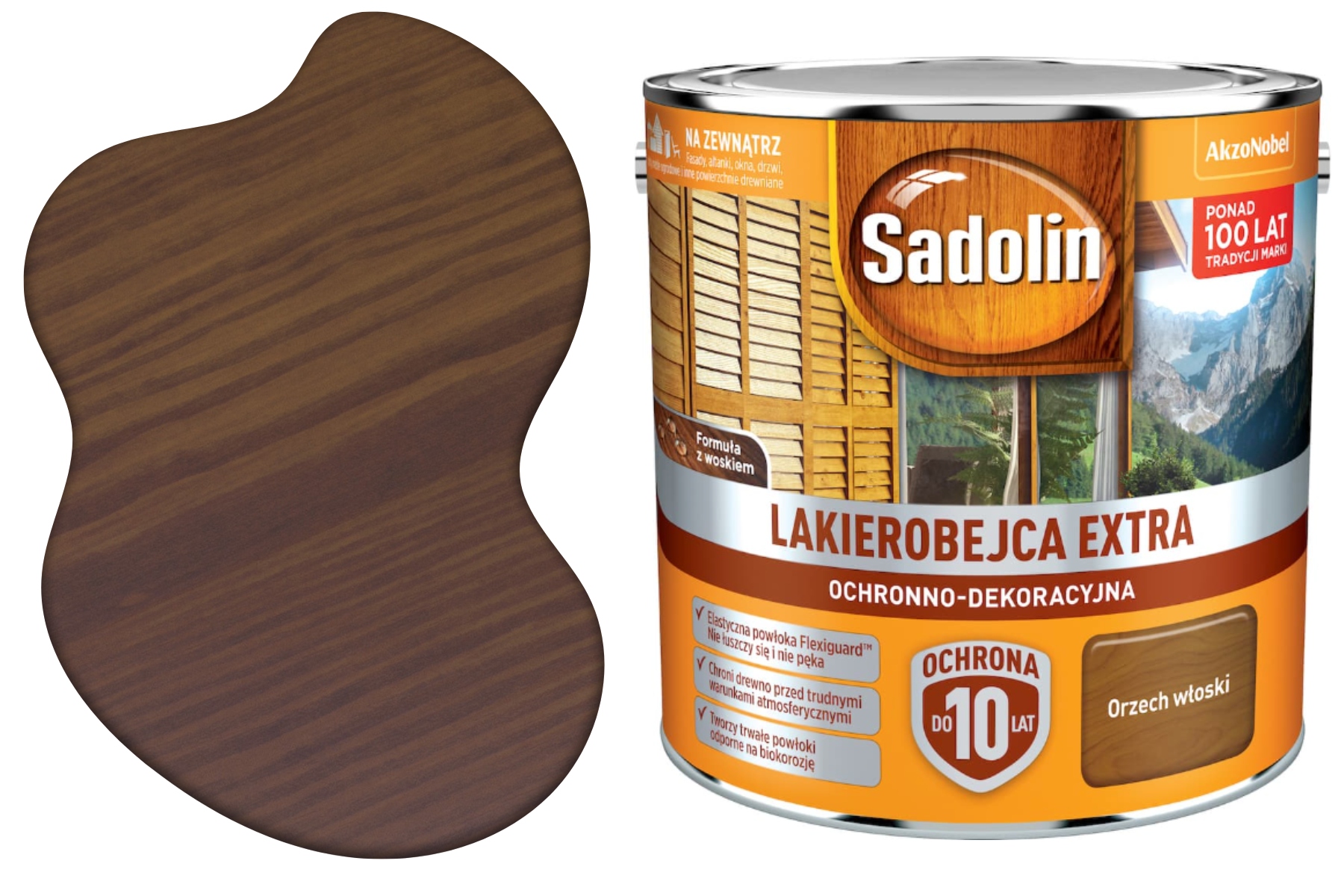 Wydajna Lazura Do Drewna Extra Ochronna Dekoracyjna Orzech Włoski 2,5L