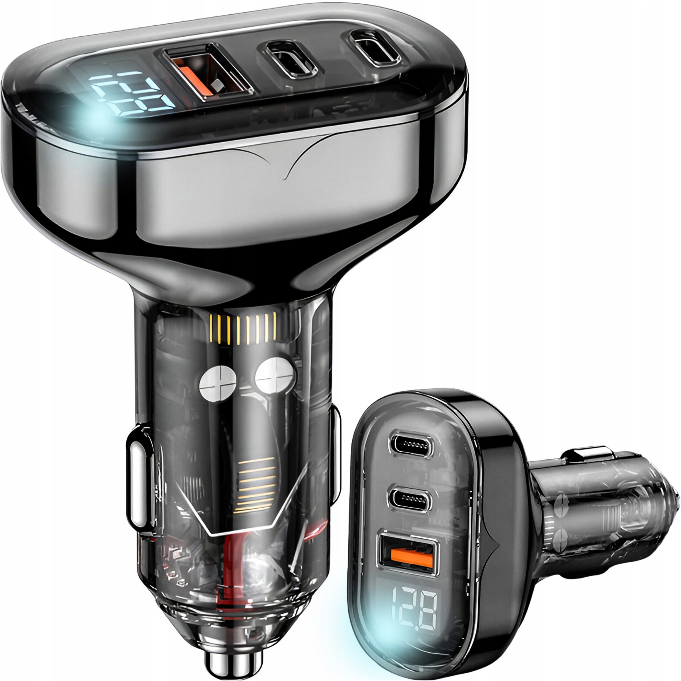 Mocna Szybka Ładowarka Samochodowa do telefonu 2x USB-C C + USB QC PD 72W