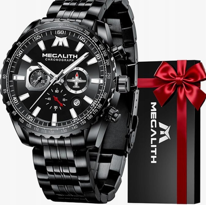 Megalith Pánské hodinky Ocelová guma Vodotěsný Chronograf 3ATM