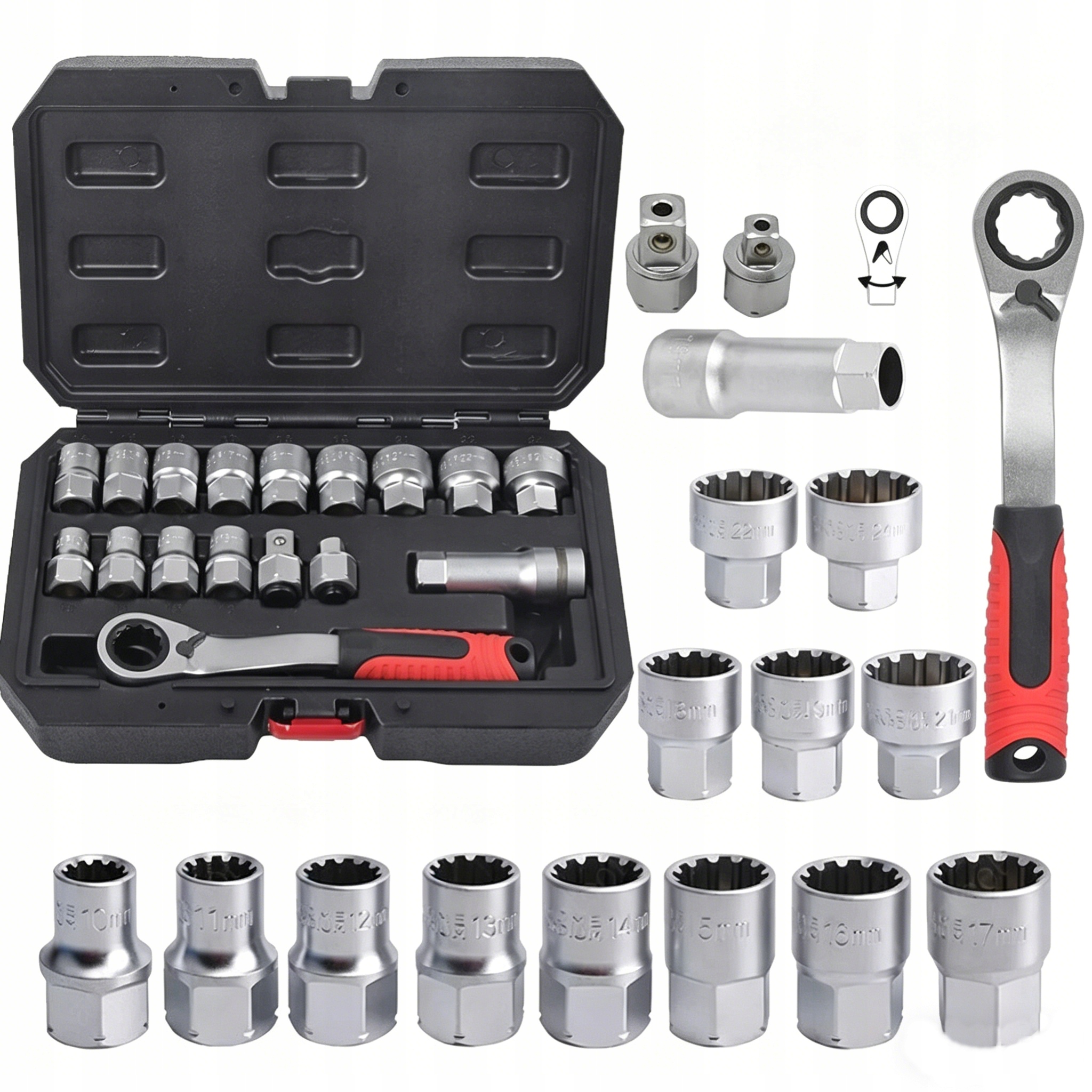 17KS Sada Průchozích Nástrčných Klíčů 3/8'' 1/2'' Spline