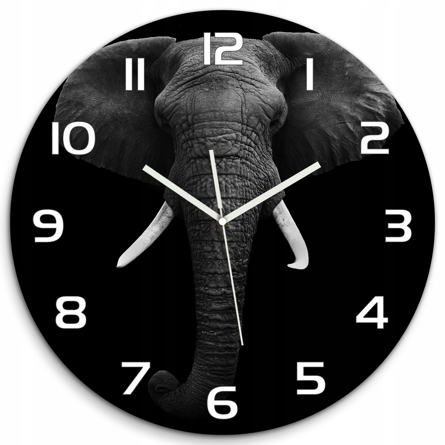 

Szklany duży zegar wiszący Słoń afrykański fi 60cm