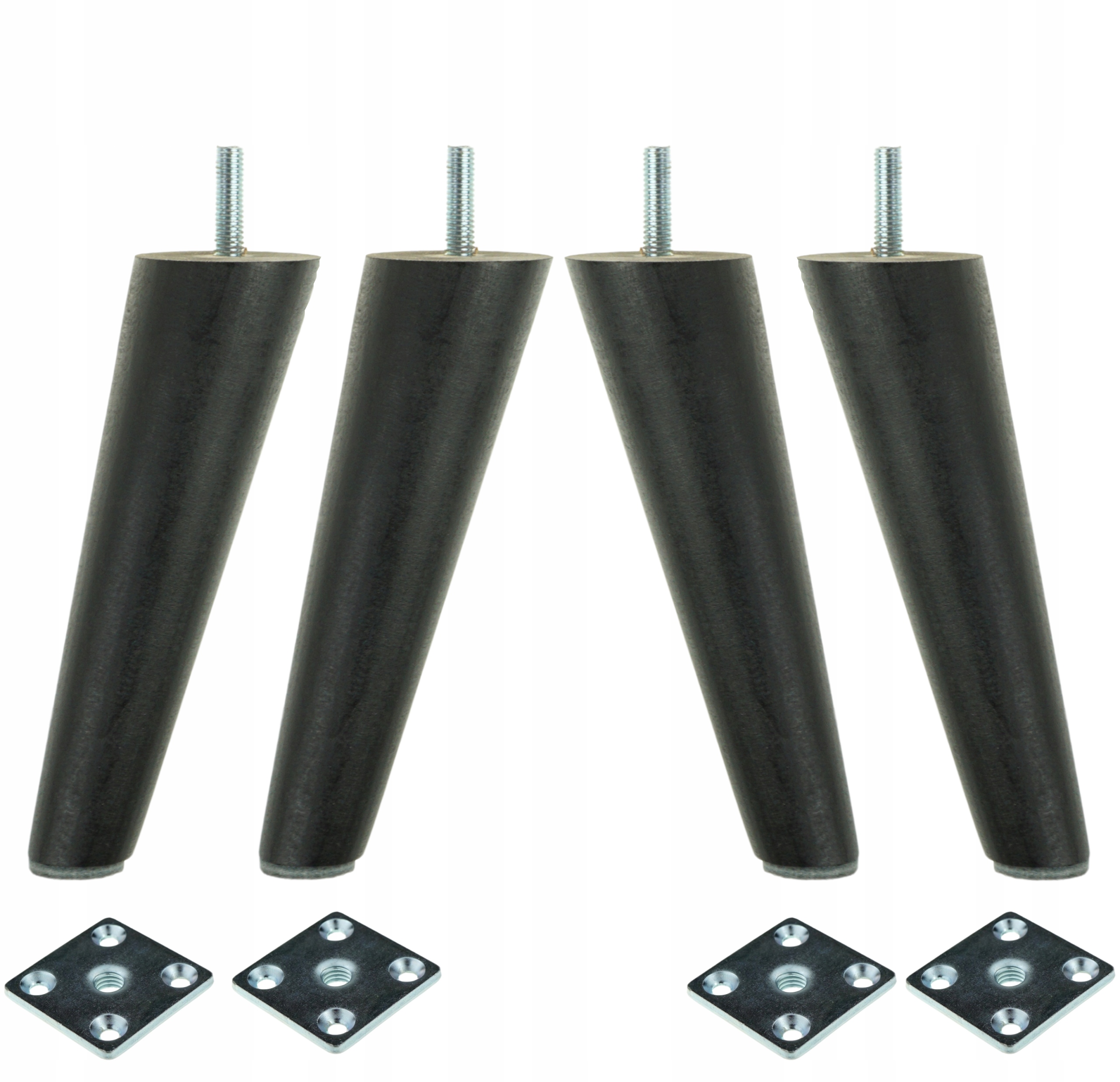 

Nogi Nóżki Drewniane czarne 15 cm blachy zestaw