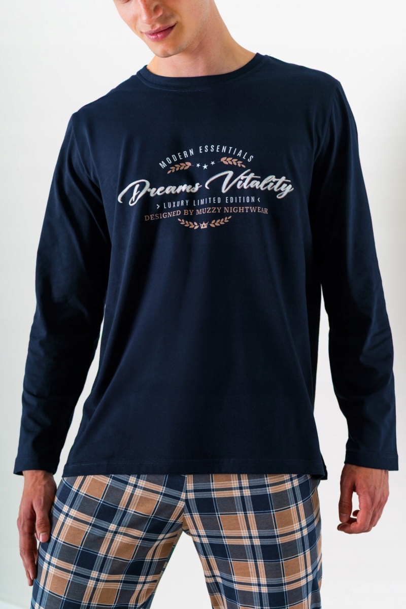 Muzzy pánské pyžamo Dreams dlouhé kalhoty dlouhý rukáv tmavě modrá Velikost: XL