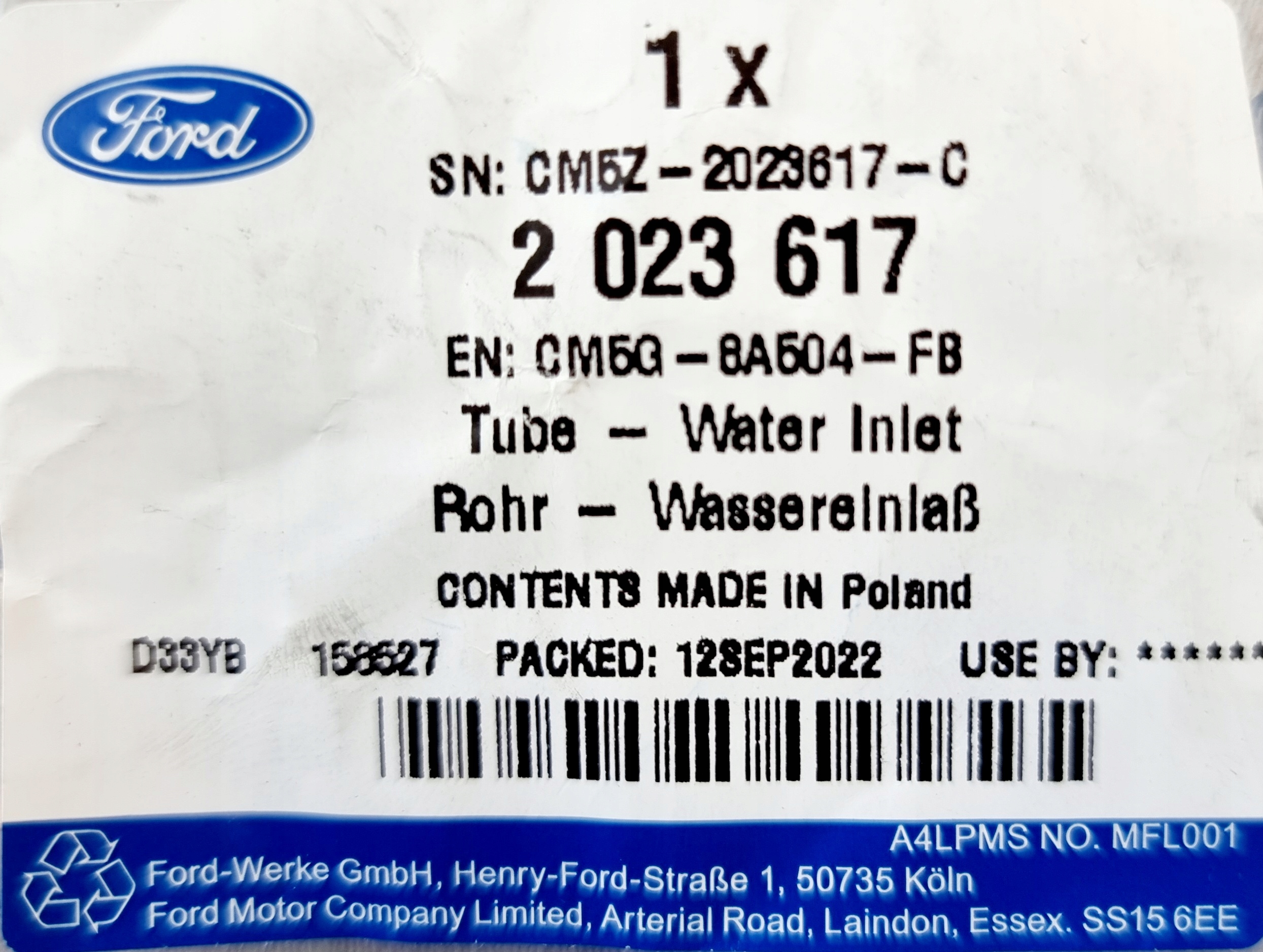 KRÓCIEC WODNY GŁOWICY FORD 1,0 ECOBOOST ORYGINAŁ Typ samochodu Samochody osobowe