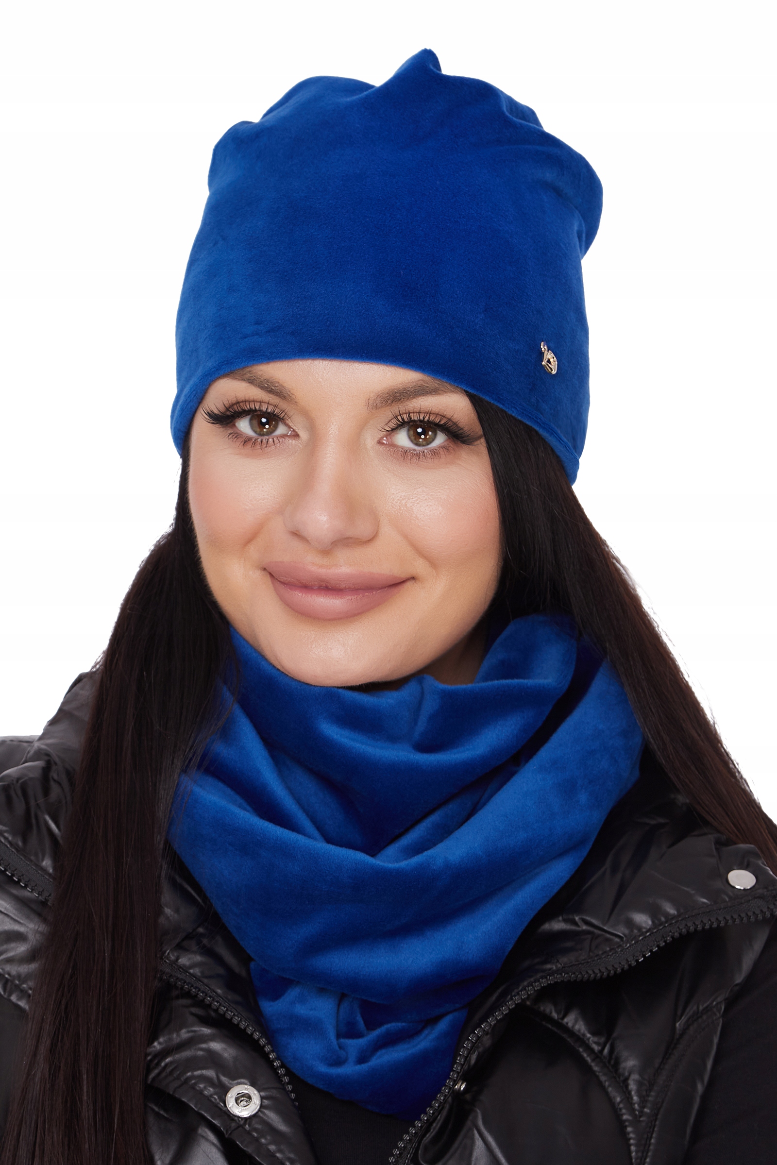 

Czapka Beanie + Komin Tuba komplet welur kolory