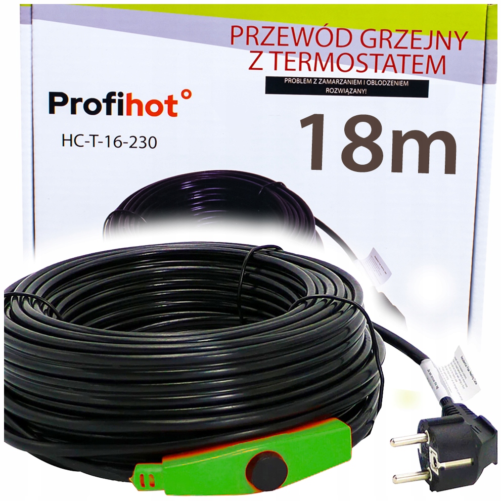 Vykurovací Kábel S Termostatom pre žľab rúr 230V 288W 18M
