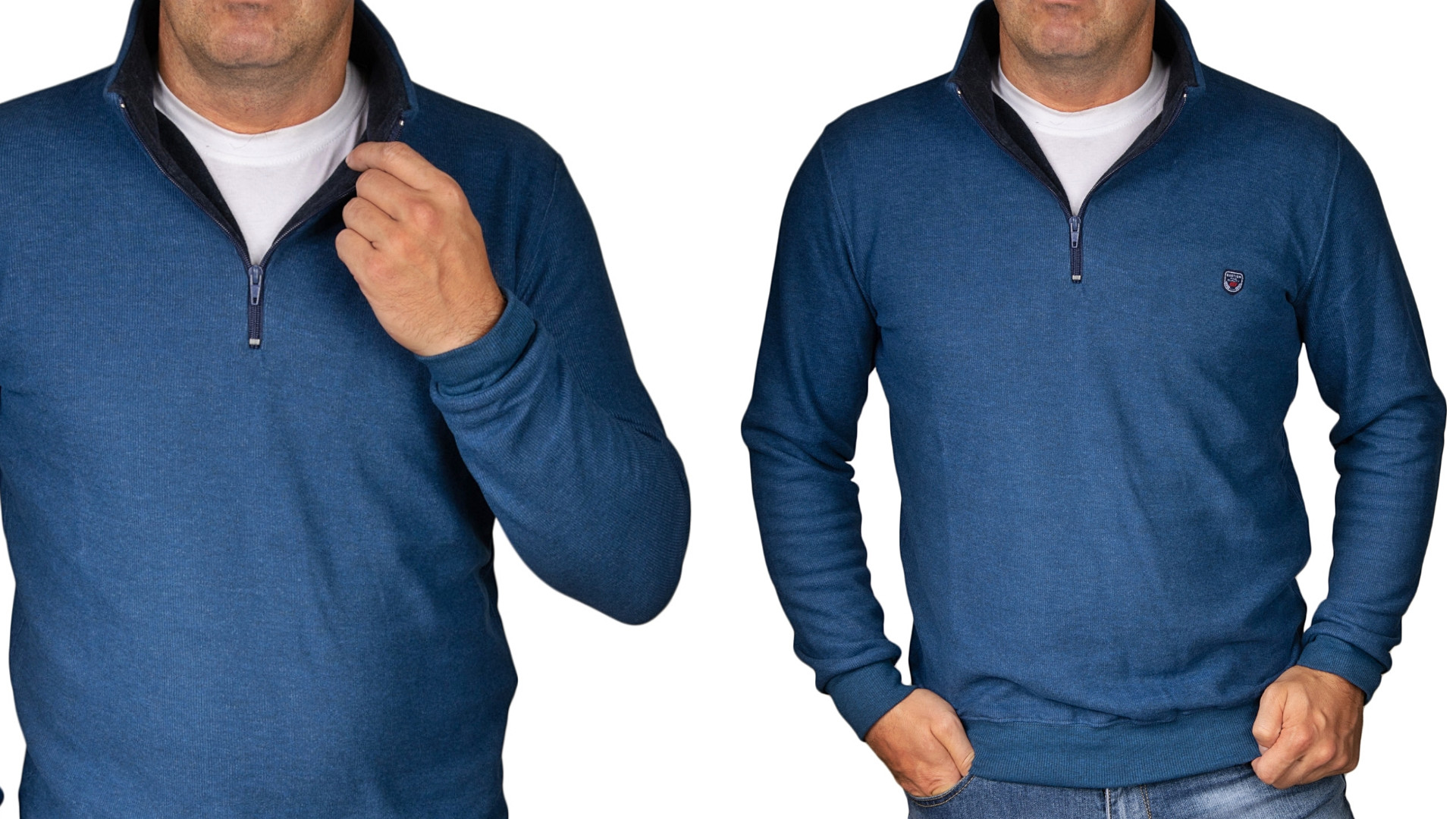 

Sweter męski ze stójką niebieski na zamek XL
