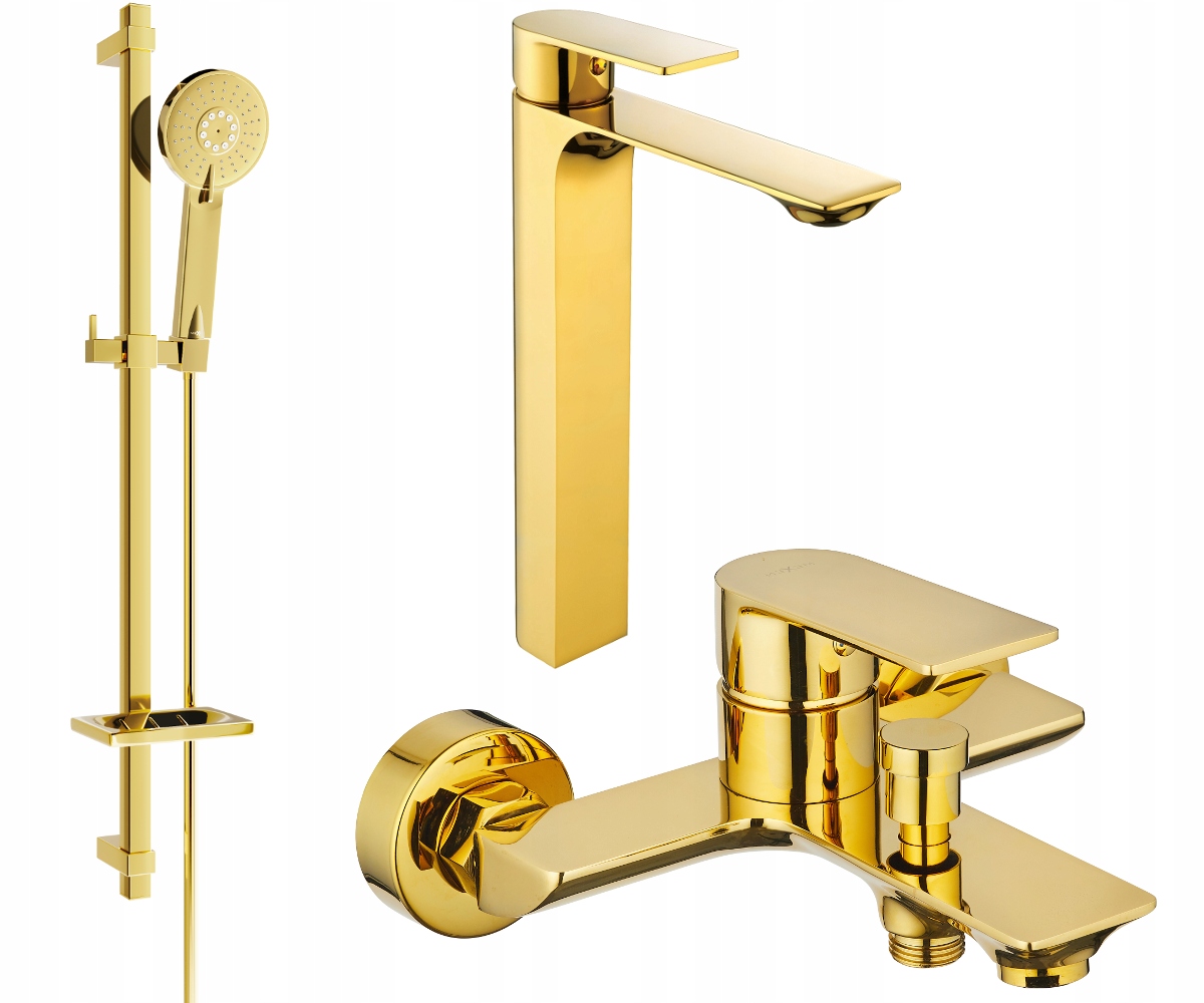 Mexen Alexa DQ40 vanová souprava, mosazná, zlatý povrch, sada na tyči