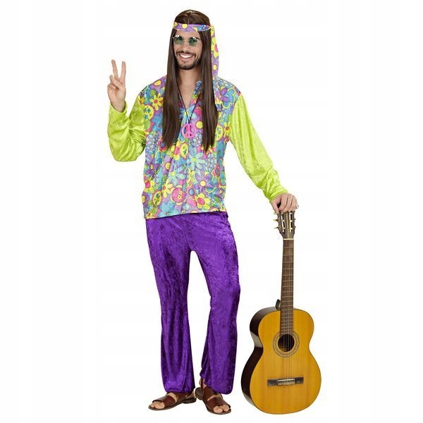 Pánský Hippy Kostým Hippy Zelené Fialové Květiny Karneval L