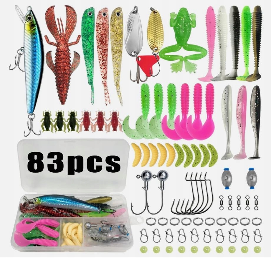 ZESTAW PRZYNĘT na spinning 83szt dla jaxon +SKRZYNKA