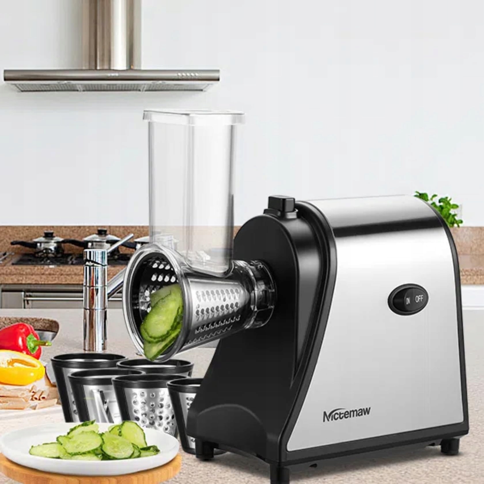 COOCHEER Elektryczna Krajalnica Do Warzyw 250W Z 5 Tarcza Tnącymi — miniatura 8