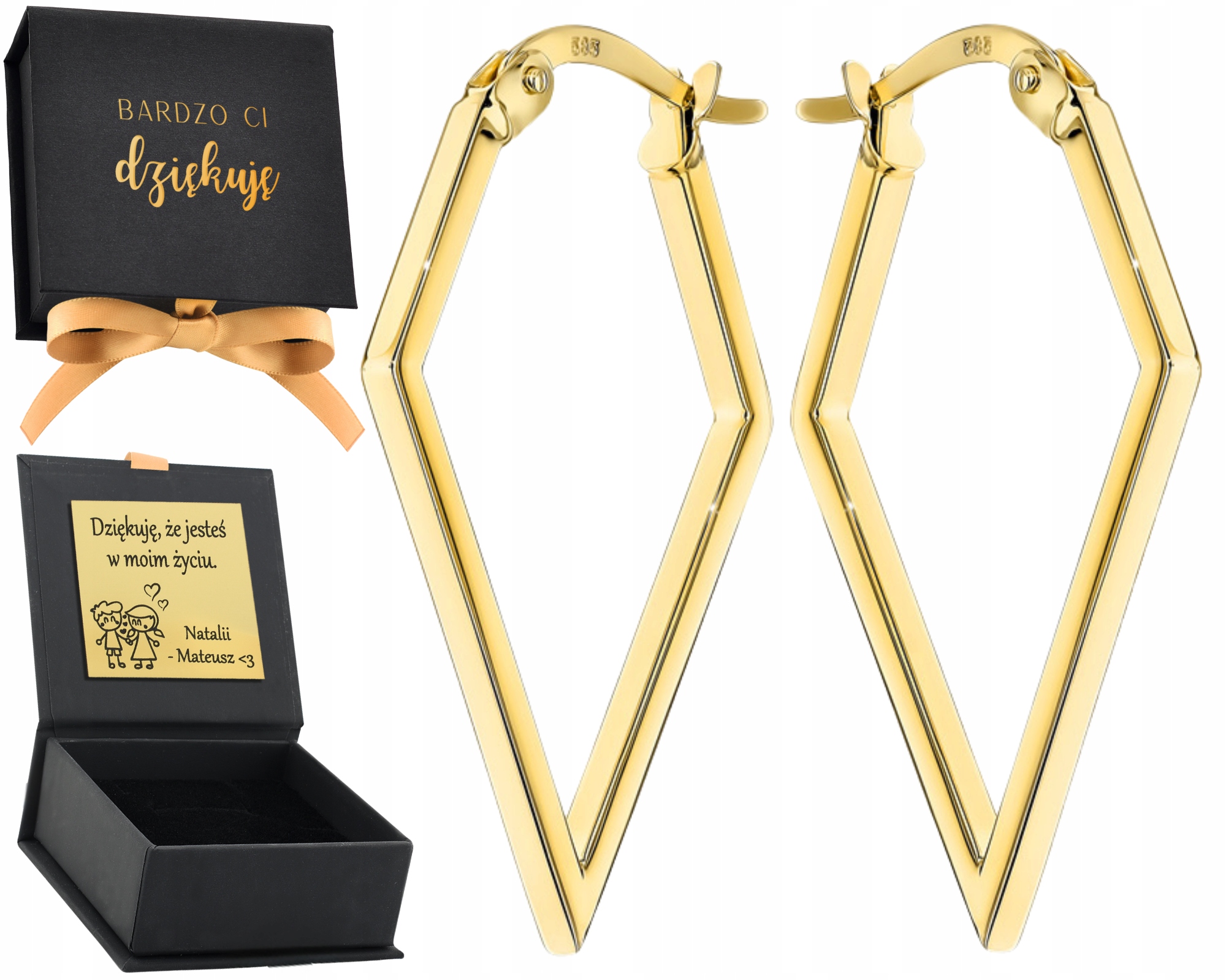 Zlaté Náušnice ve tvaru diamantu s anglickou sponou, Dárek ze zlata 585