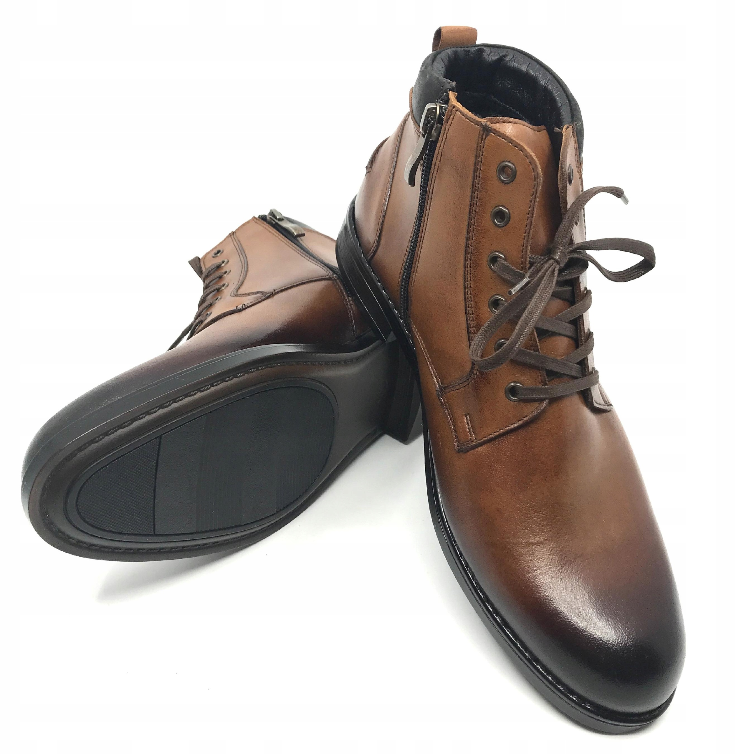 BUTY SZTYBLETY MĘSKIE SKÓRA BRĄZ 45 30 cm PAN Model 1468