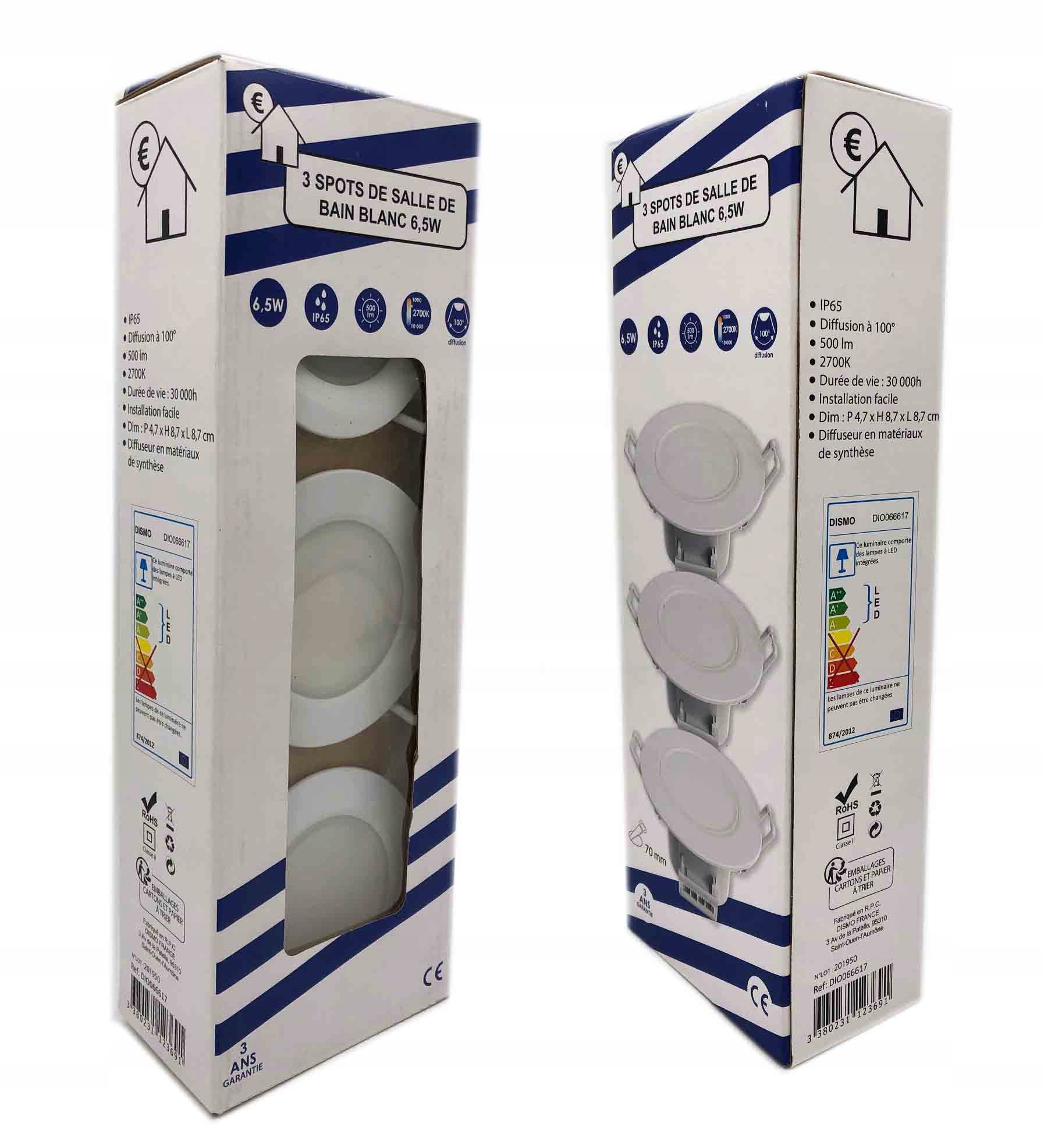 Sada 3 Zapuštěných Led Koupelen IP65 6,5W 2700K