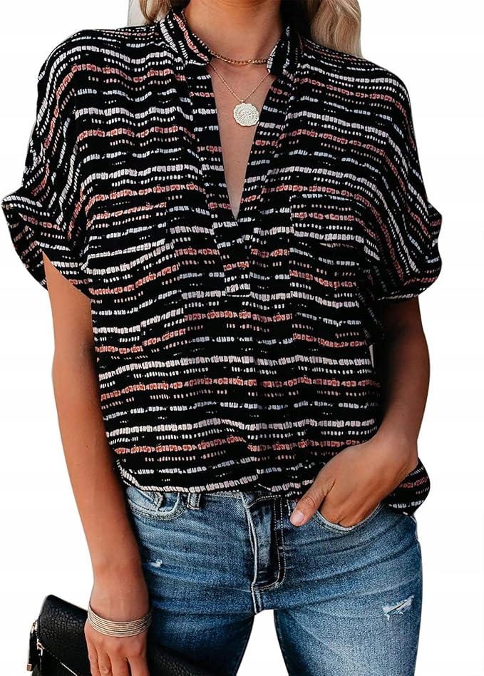 Aoisagula Dámská letní halenka s krátkým rukávem, výstřih do V, černá S