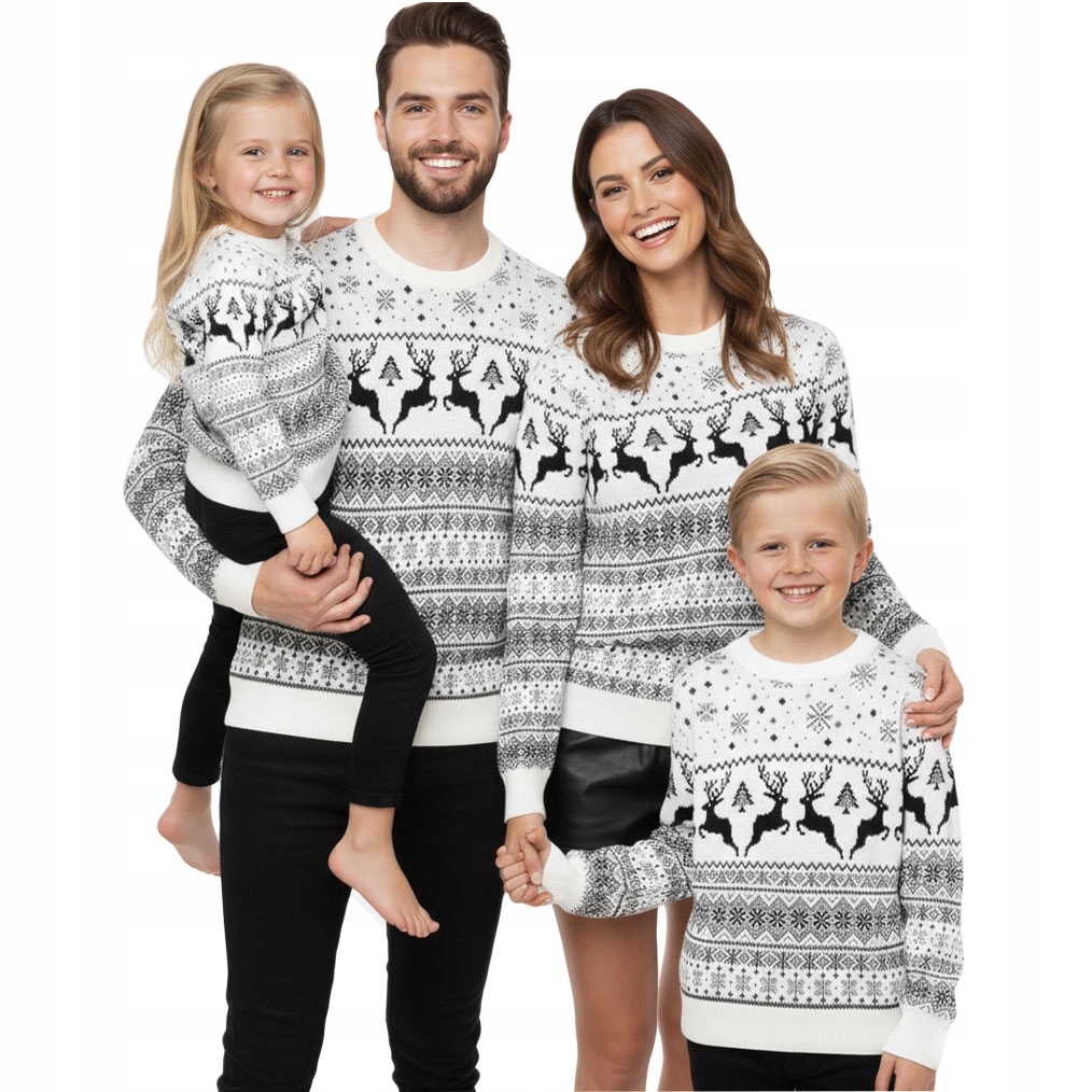 Vánoční svetr sada rodinných vánočních svetrů 2+2 bílé vlny