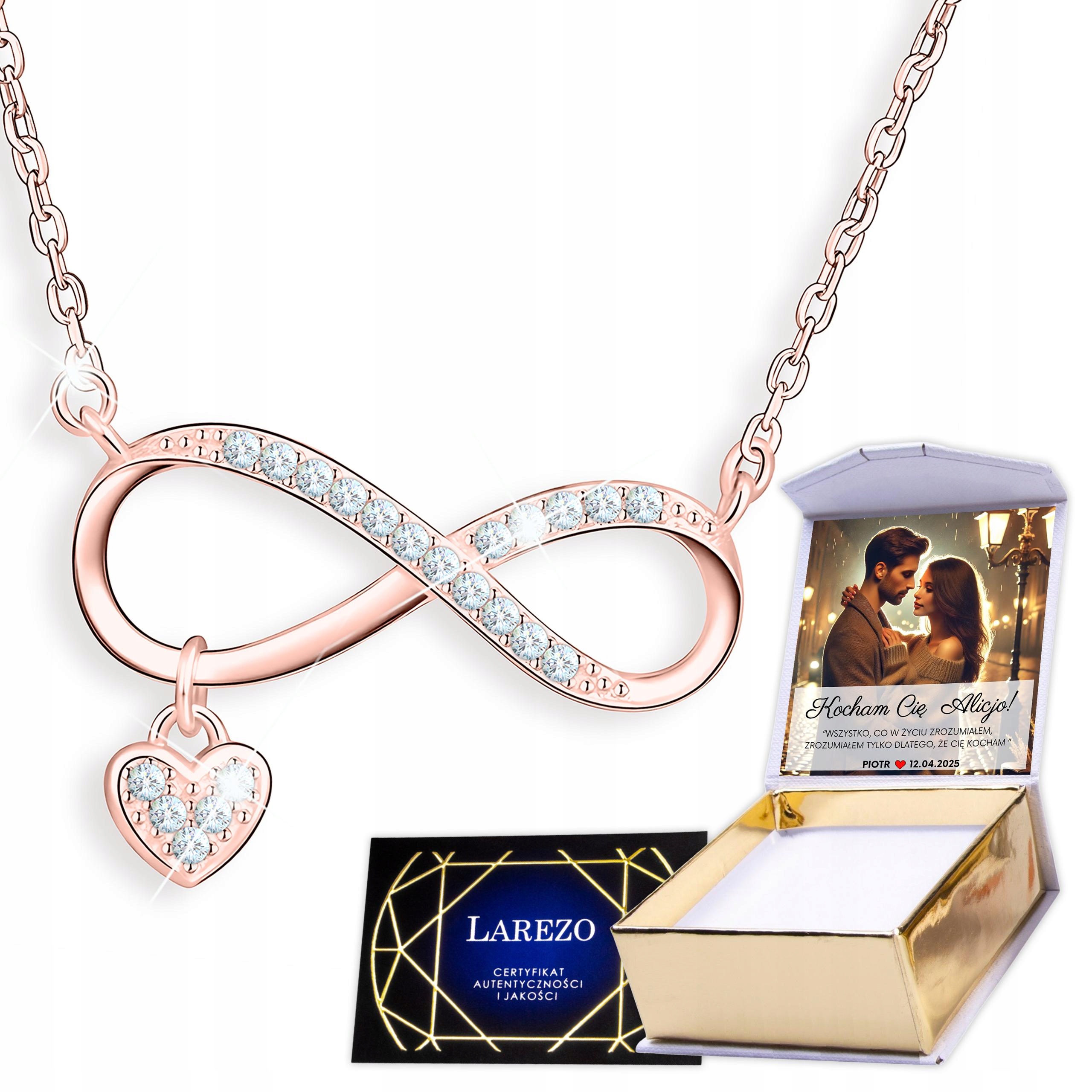 Náhrdelník Pozlacený 925 Nekonečno se srdíčkem Zirkony Srdce Potisk