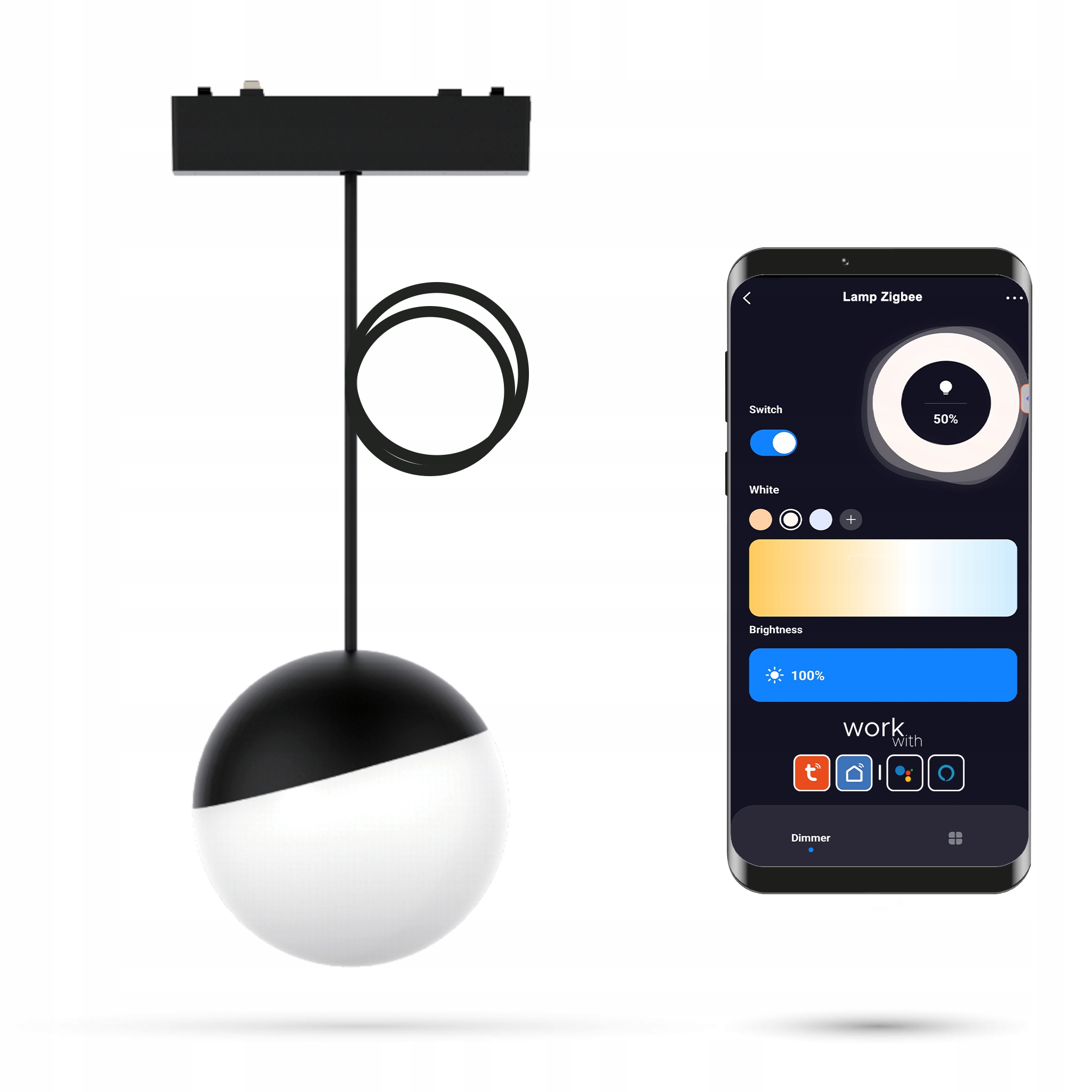 Závesná Led lampa Zigbee Guľa Dy čierna 10W Slim Track 48VDC