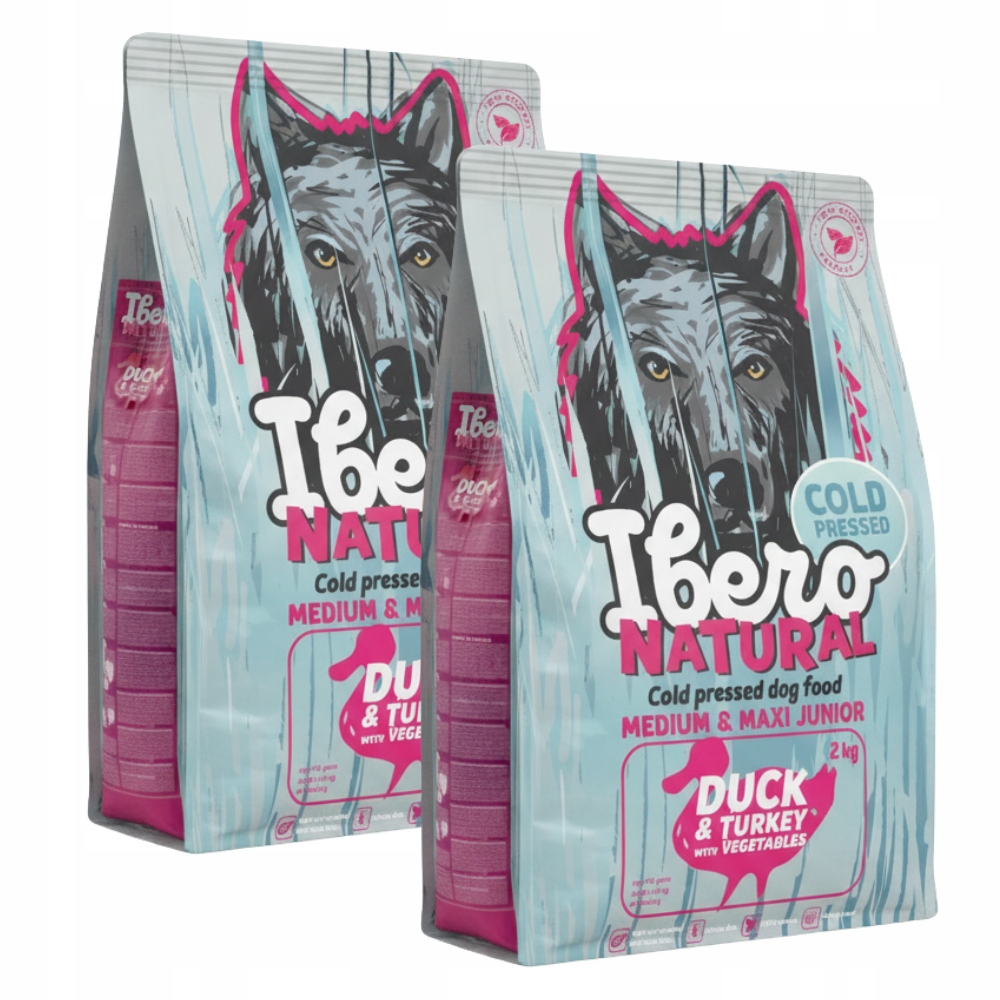 Levně Krmivo pro štěňata středních a velkých plemen 2×2 kg Ibero Cold Press Duck