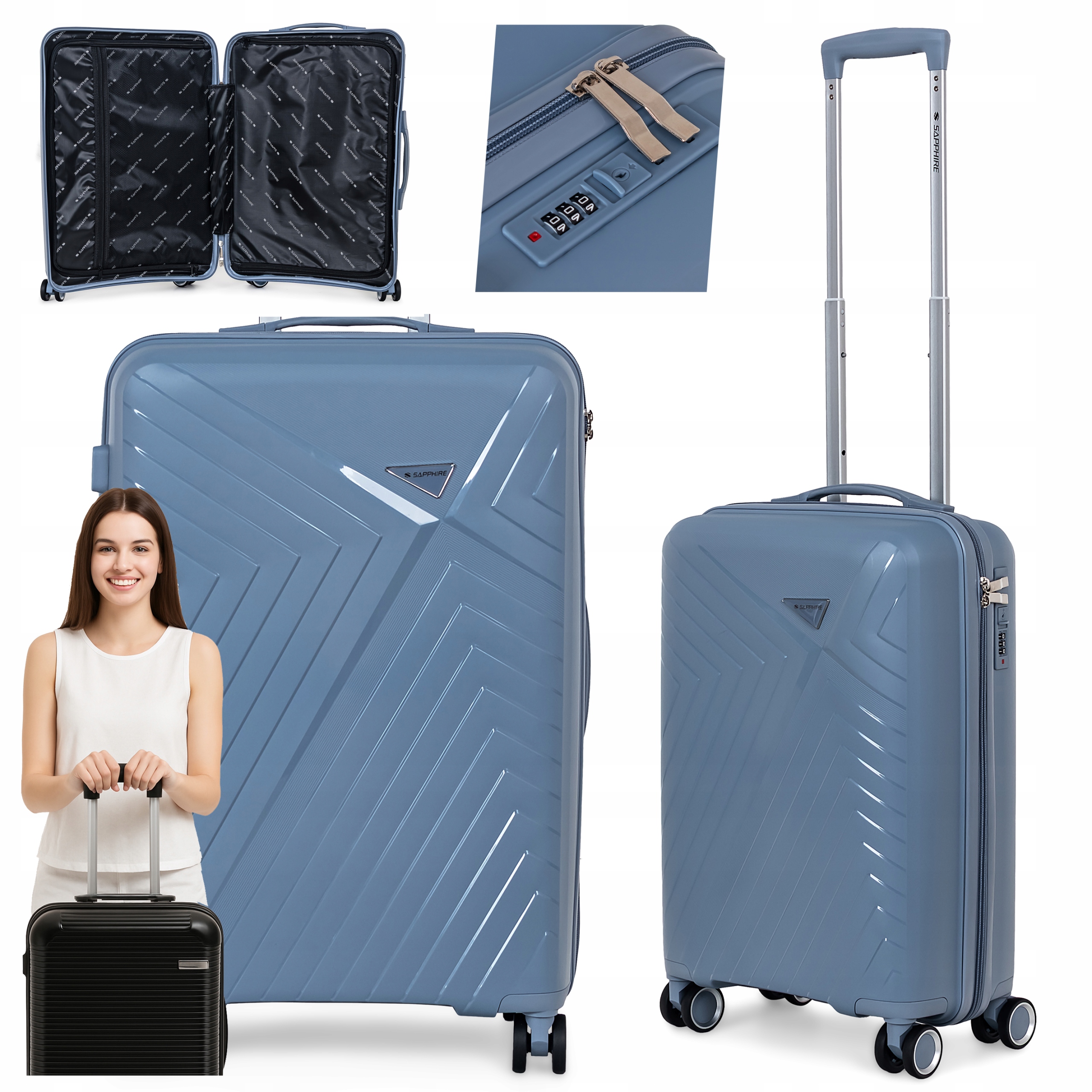 Walizka kabinowa Mała Lekka bagaż Podręczny L kółka Polipropylen mocna 50L