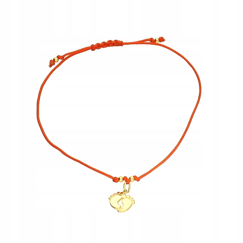 Zlatý náramek 585 s diamantem, červená šňůrka s přívěskem na nohu 14kt