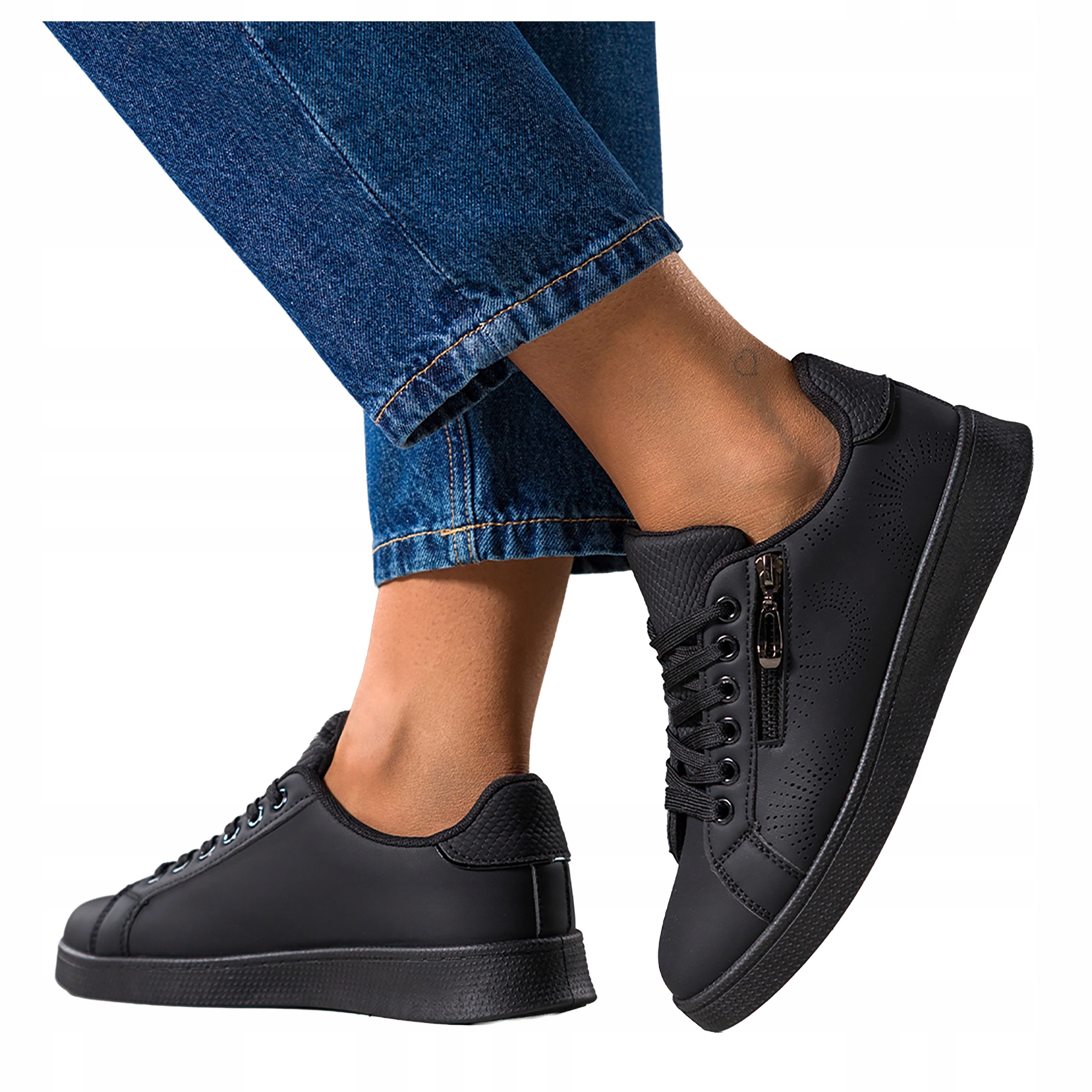 Černé dámské tenisky Ozdobný zip Šurované Pohodlné Sportovní vel. 41