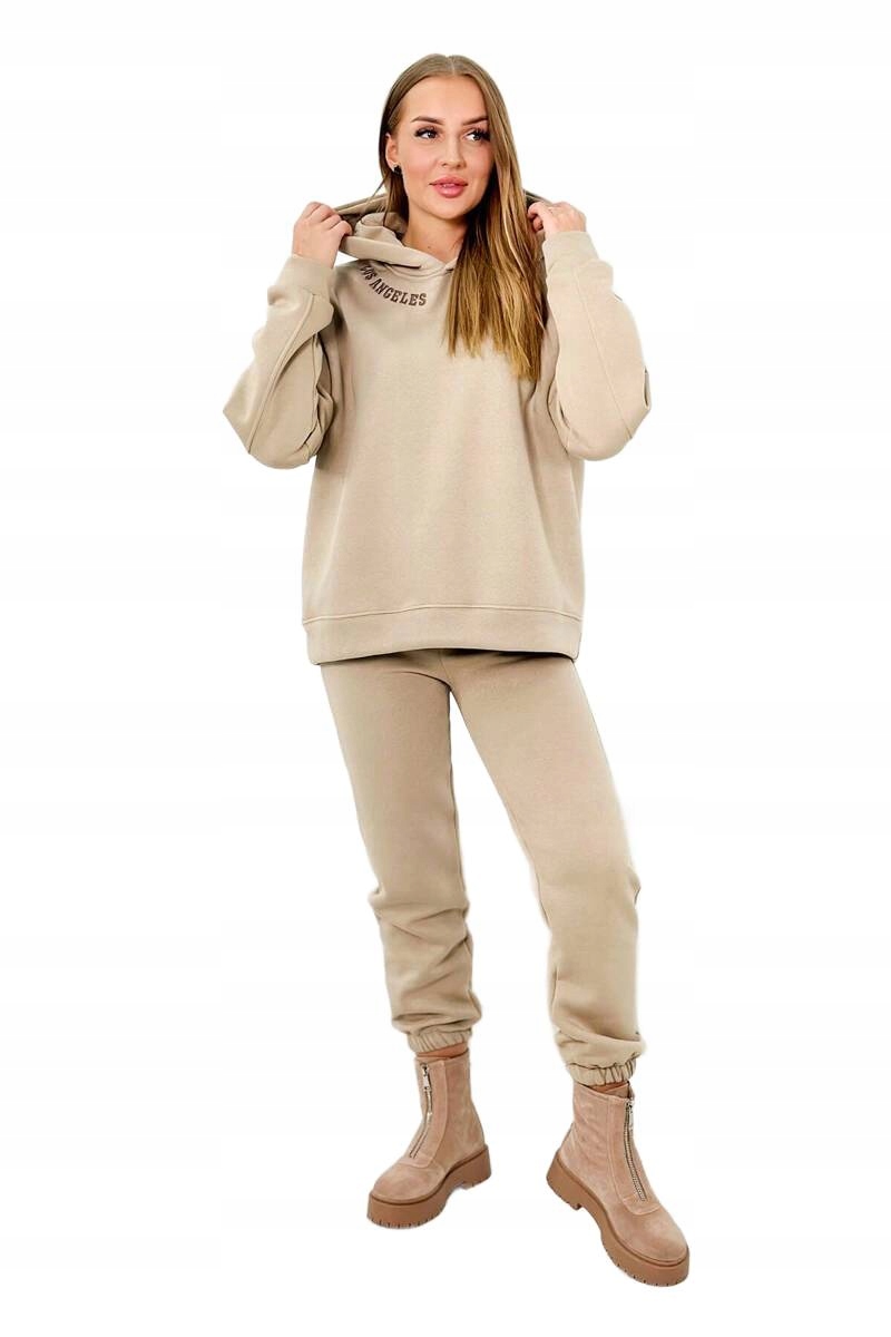 Zateplený komplet s výšivkou Los Angeles světle béžový