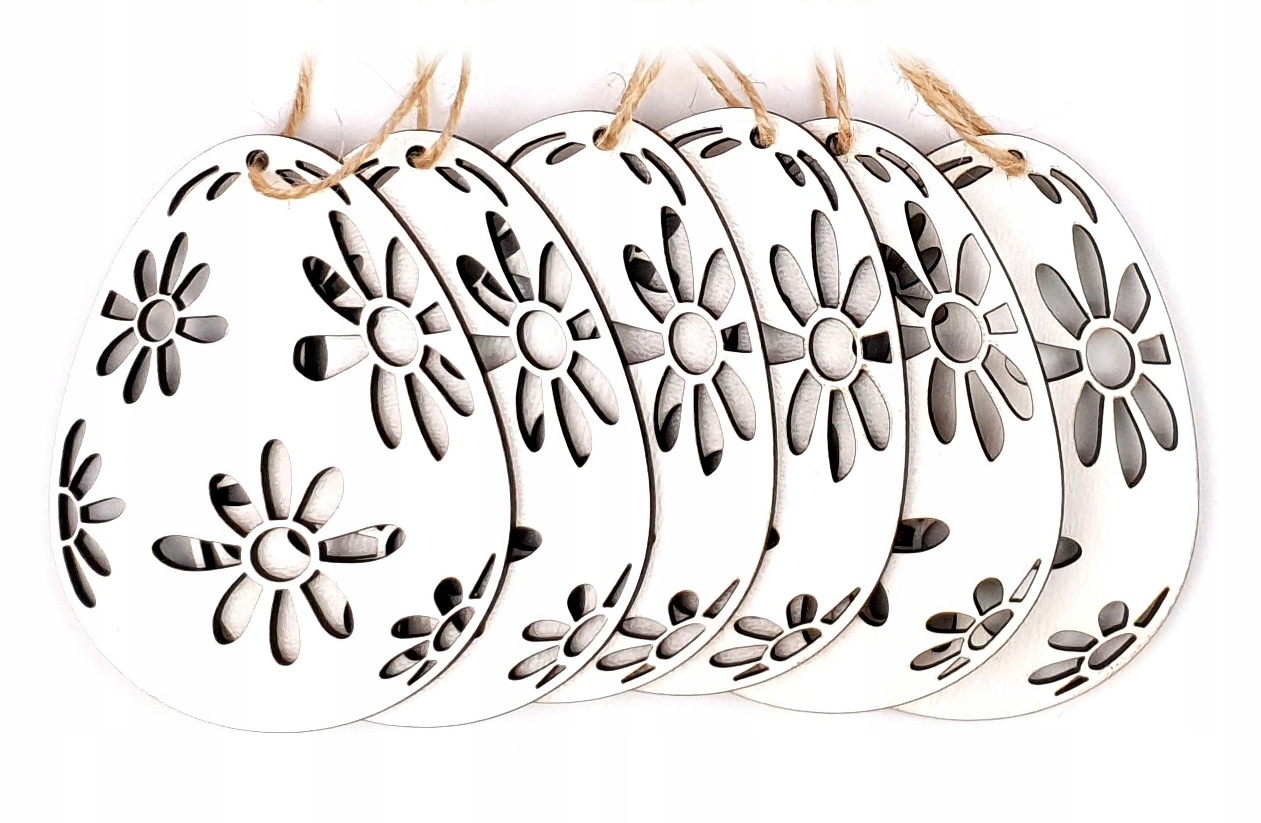 

Jajka drewniane zawieszka Wielkanoc 6 sztuk Białe