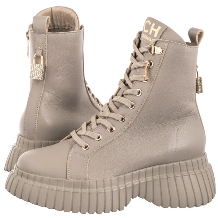 Boty Kotníkové Boty na platformě Zateplené Dámské CheBello Béžové 4517-505