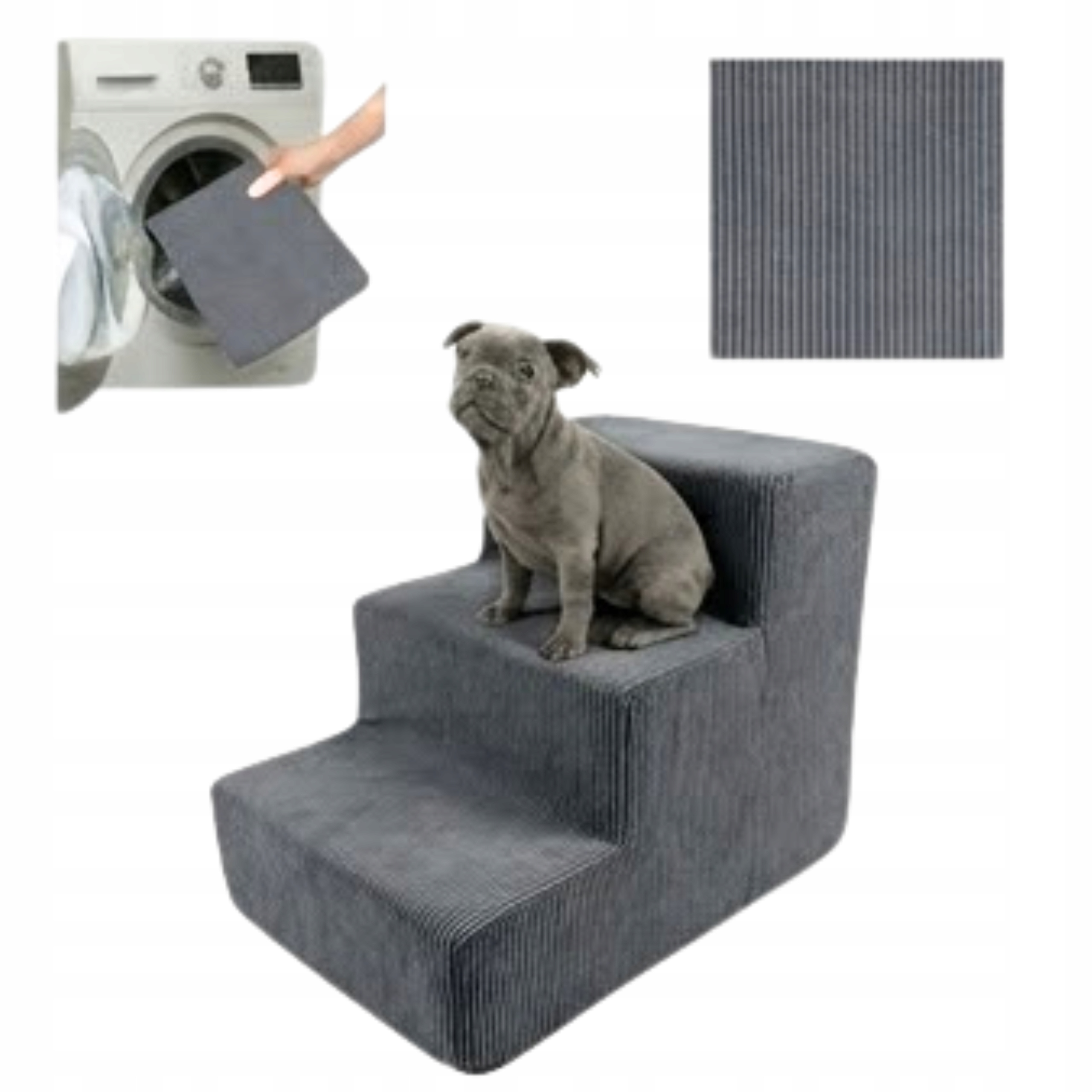 Schůdky Pro Psa Pro Nastupování Plošina 3 Stupně C. Šedá Rampa 36 CM Manšestr