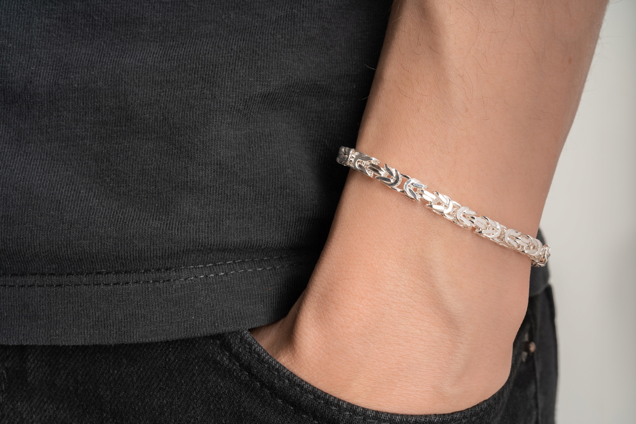 Stříbrný Náramek Pro Muže Byzantýna Královská Vazba 22 CM Jako Dárek