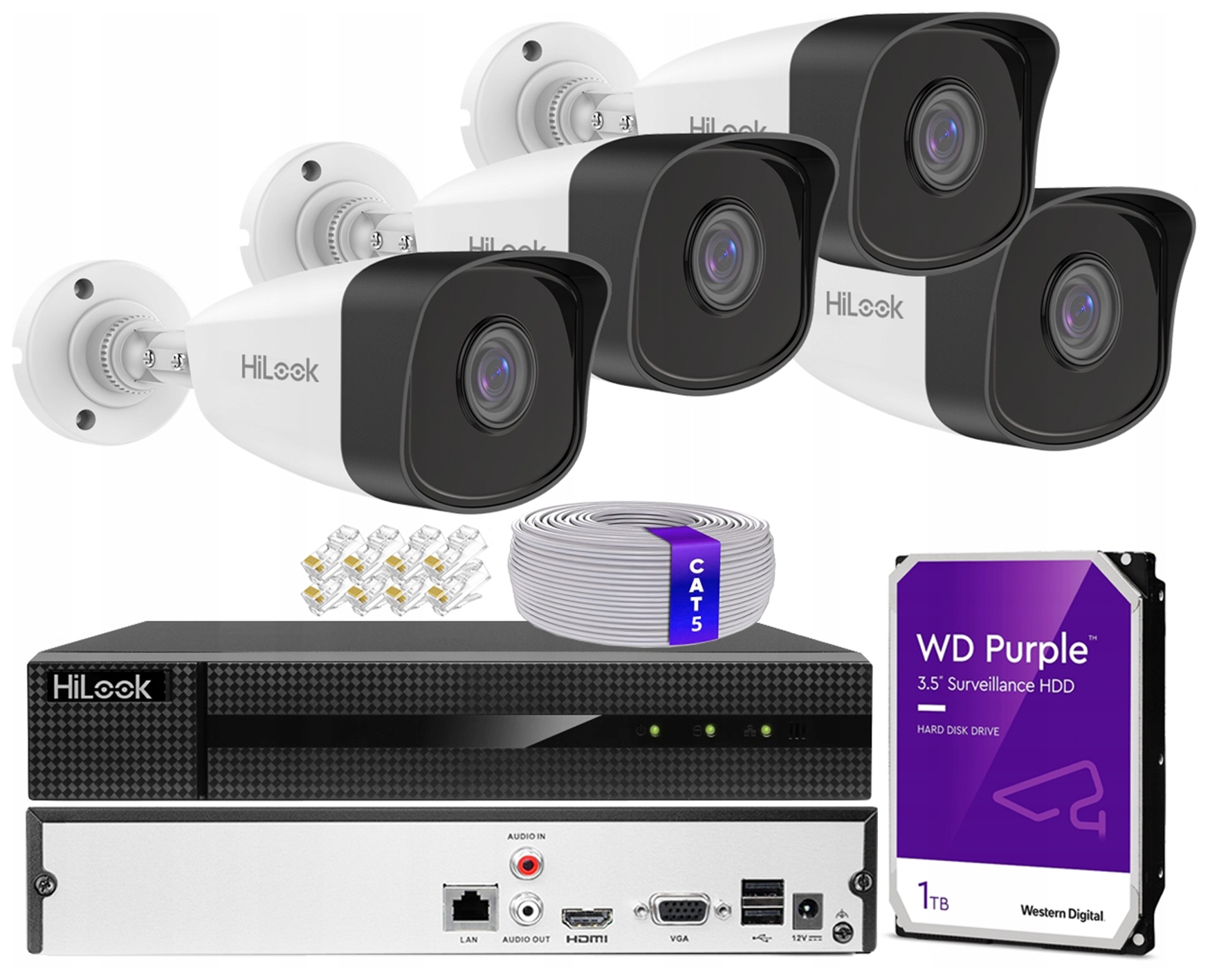 Sada pro monitorování 5MPx HiLook 4 kamery PoE Externí rekordér