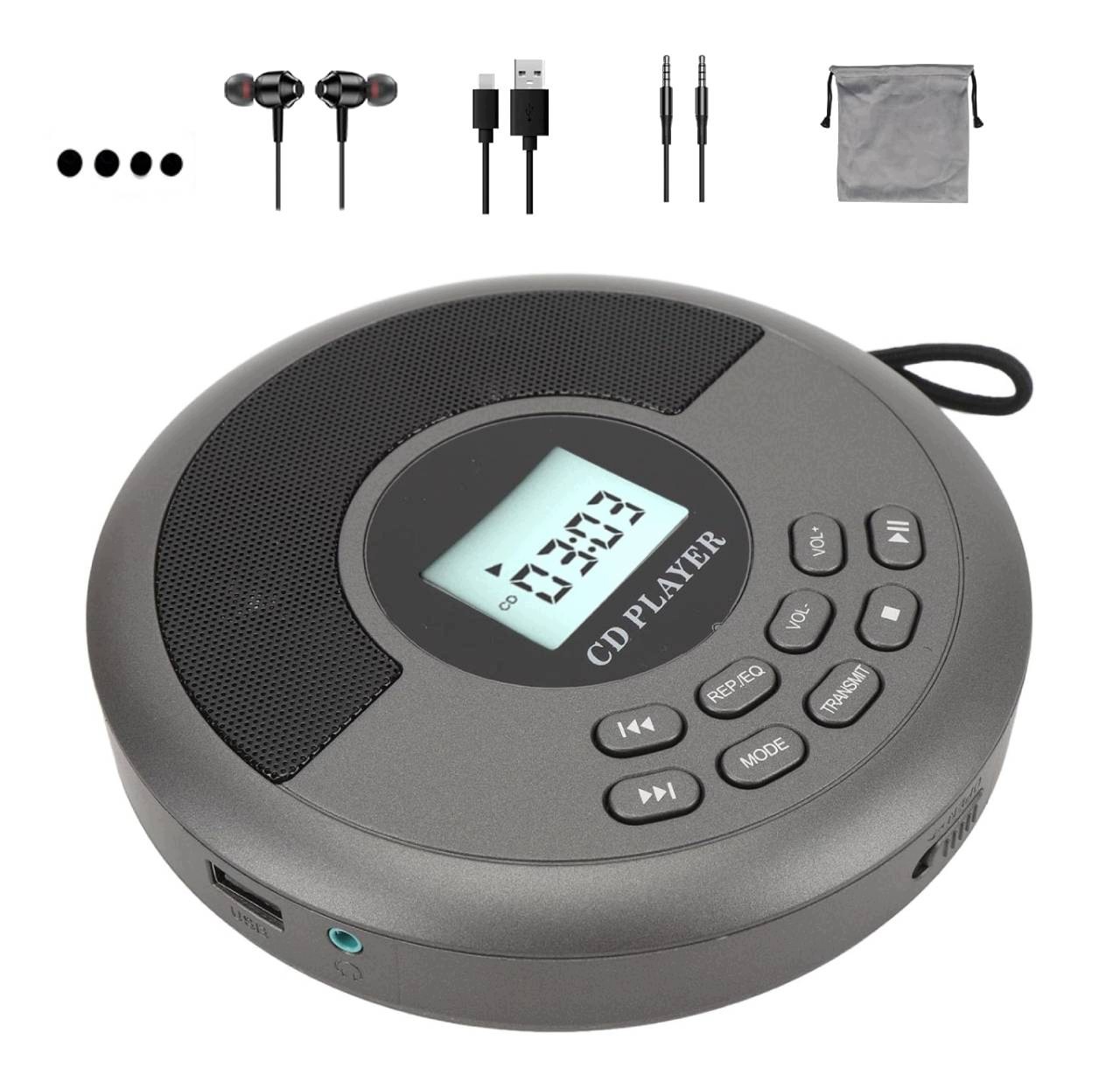 Bluetooth MP3 Přehrávač – Přenosný, Aux, LCD, Černý Sluchátka