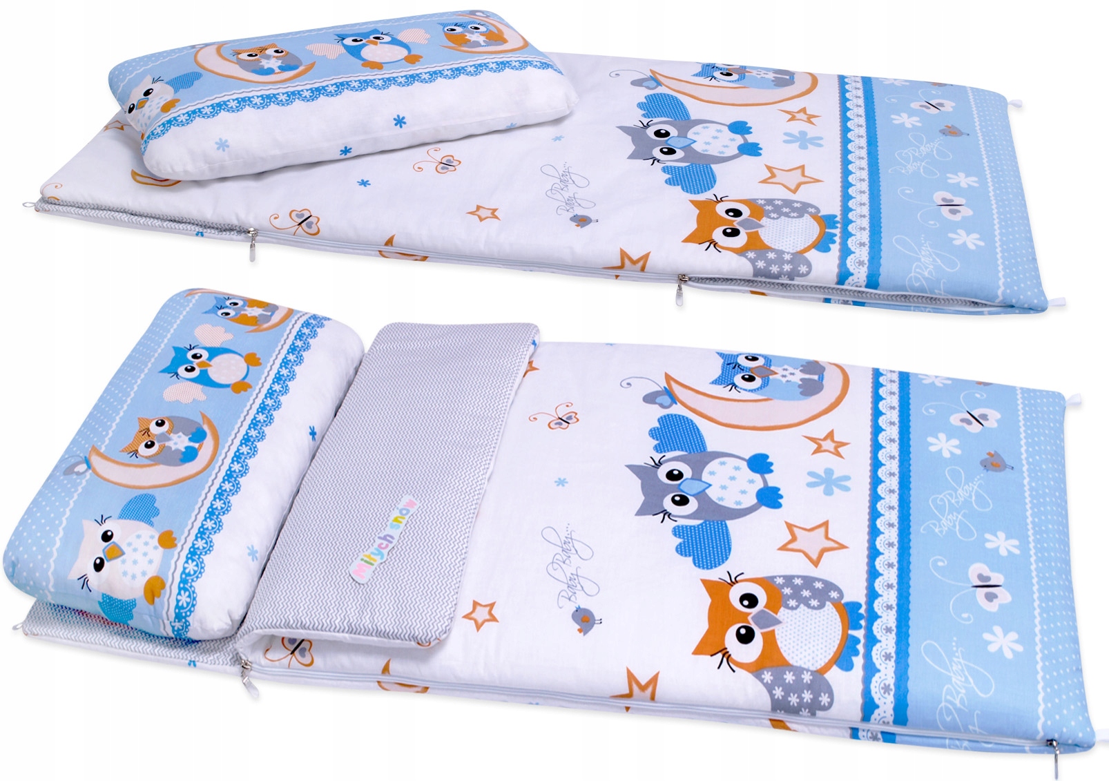 

Śpiwór Bobo 155x70cm duży śpiworek Niebieskie Sowy