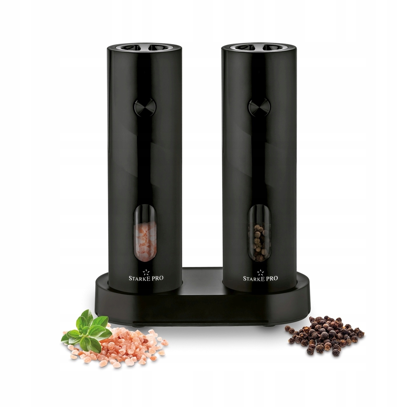 Sada 2 elektrických mlýnků na sůl a pepř, moderní černé Led