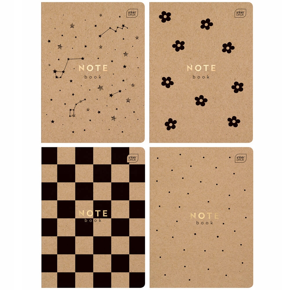 

4 X Zeszyt A5, 60 Kartek Kratka Z Marginesem Kraft