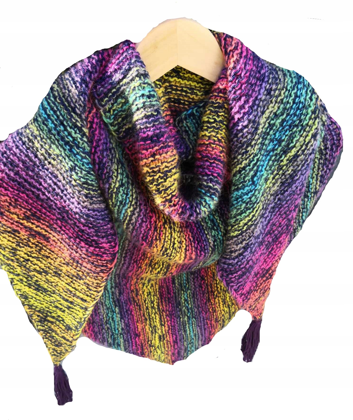 Wielka chusta dziergana na drutach multicolor