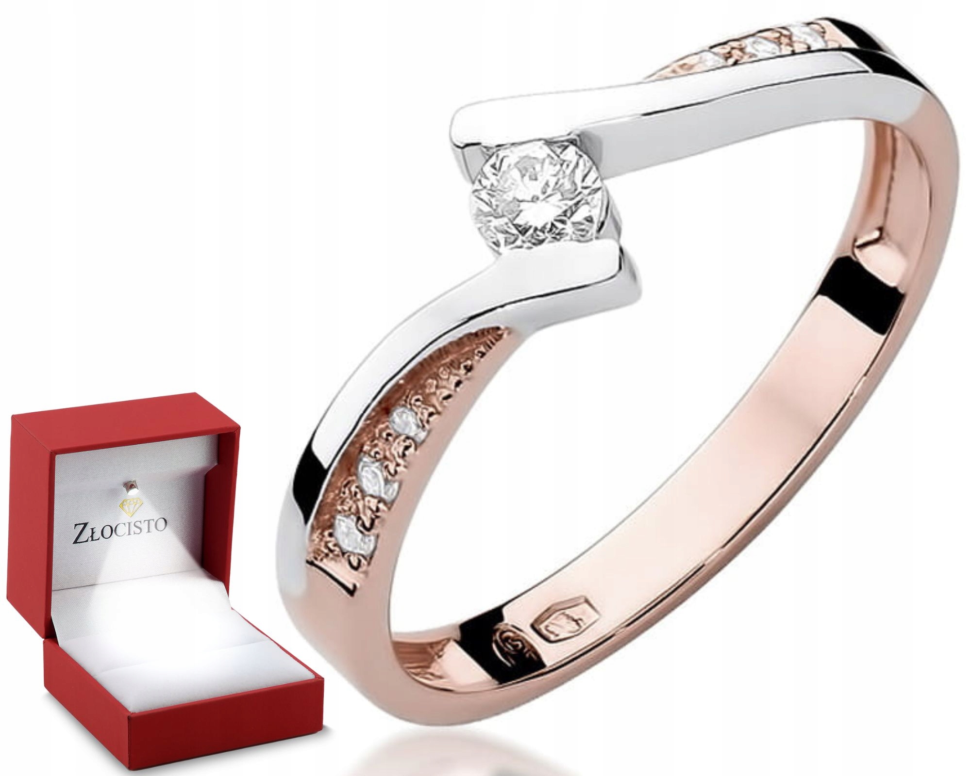 Różowe złoto pierścionek złoty z brylantami 0,16ct