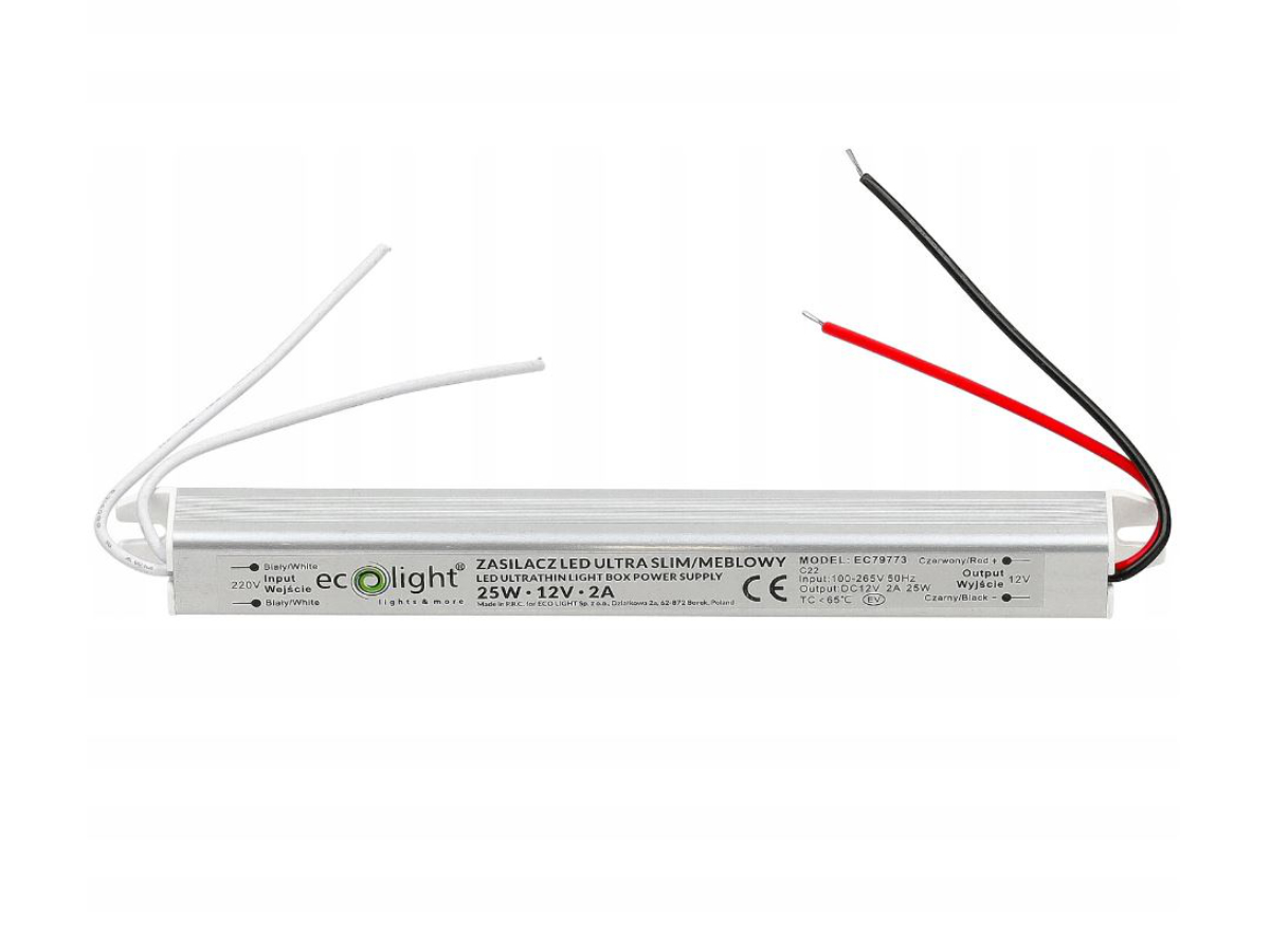 Zasilacz LED Slim 24W 2A 12V Transformator Meblowy Montażowy do Taśm Model Zasilacz