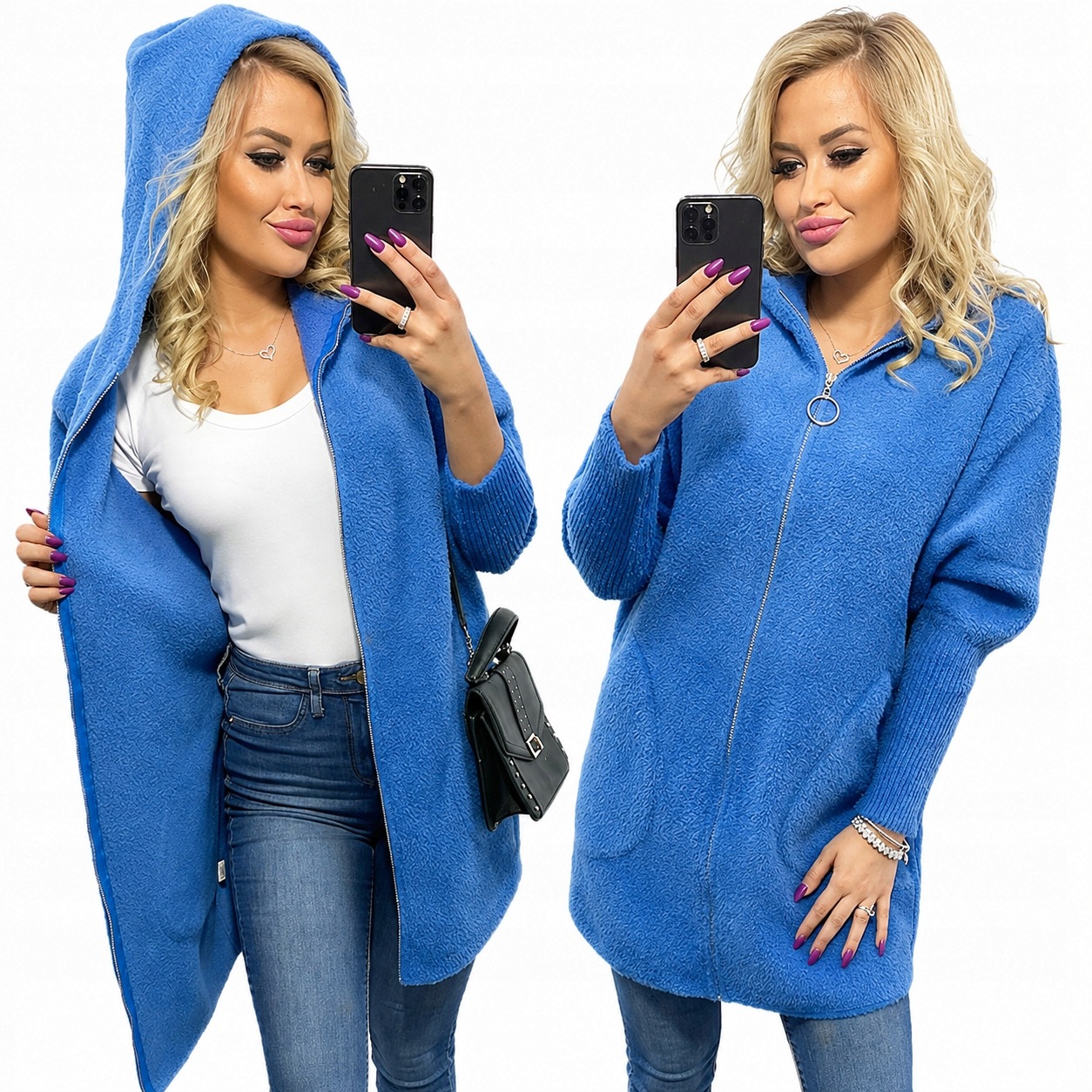 Alpaki Zip Kabát Vlna Barvy oversize Dlouhé Džíny