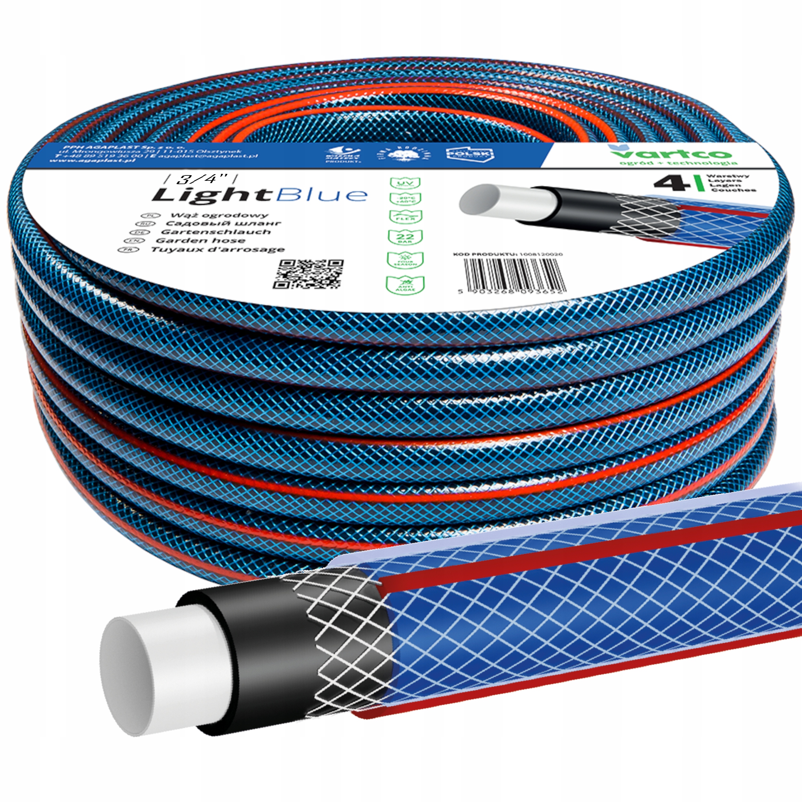

Wąż Ogrodowy 3/4'' 50 Mb Light Blue 4 Warstwowy