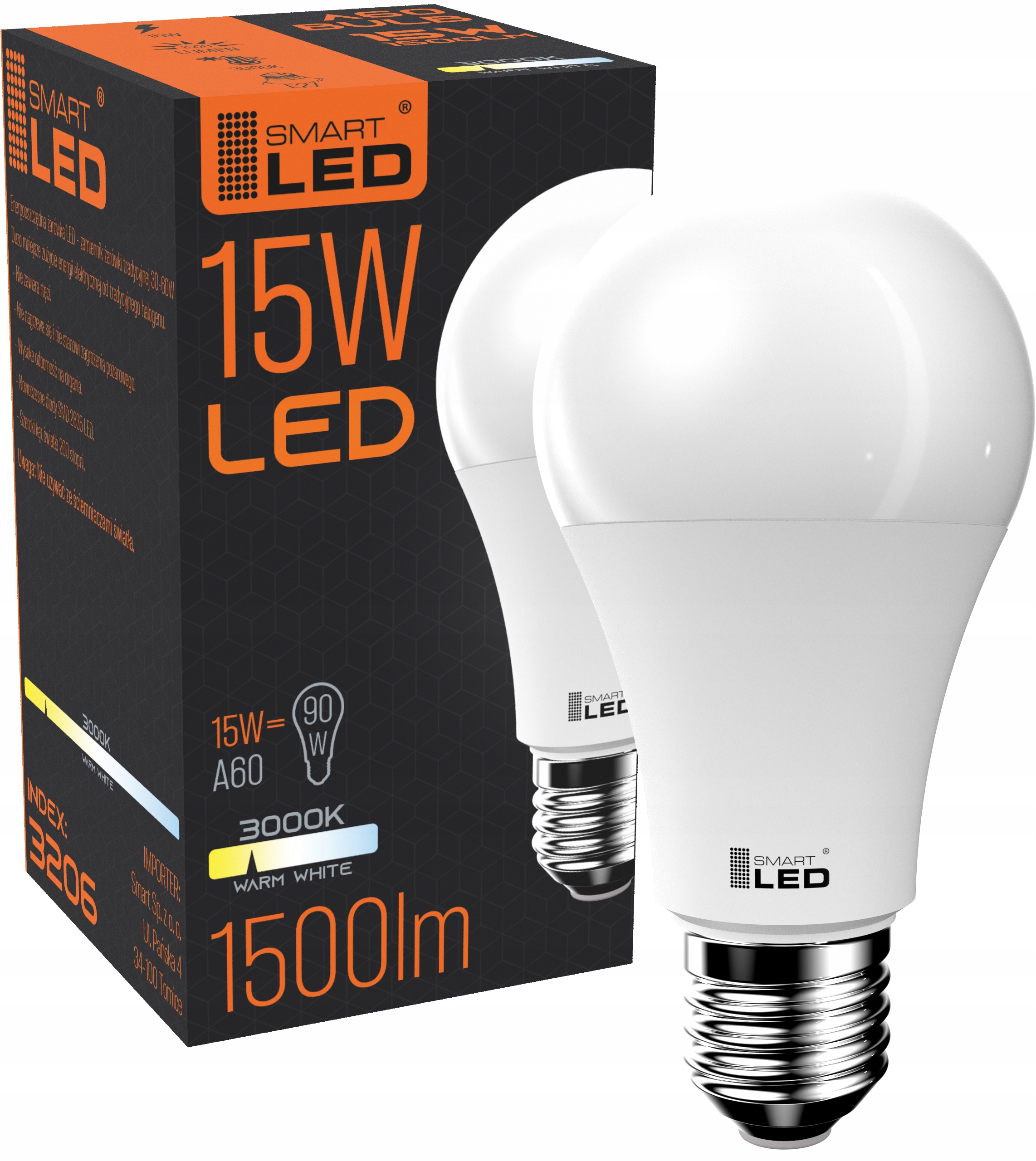

Żarówka E27 Led 15W A60 1500lm mocna nie mruga Ww