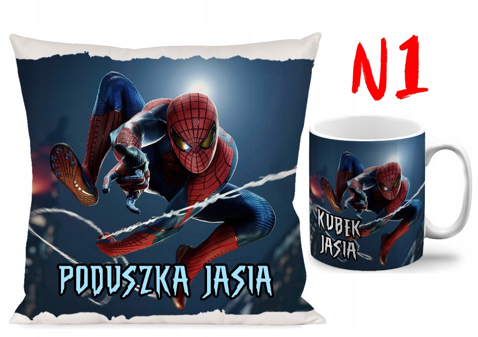 ZESTAW KUBEK + PODUSZKA SPIDERMAN + IMIĘ GRATIS N2 Materiał ceramika