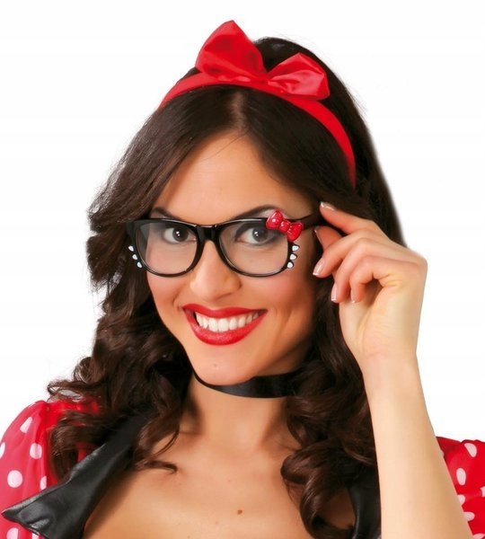 OKULARY Z CZERWONĄ KOKARDKĄ CZARNE OPRAWKI