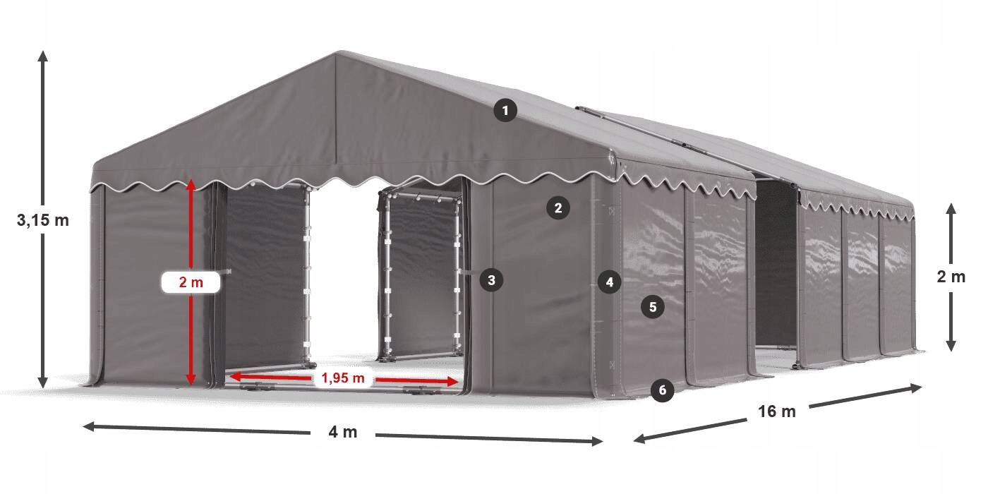 Namioty Przemysłowe 4x16m Garaże DAS 240 SP Długość 16 m